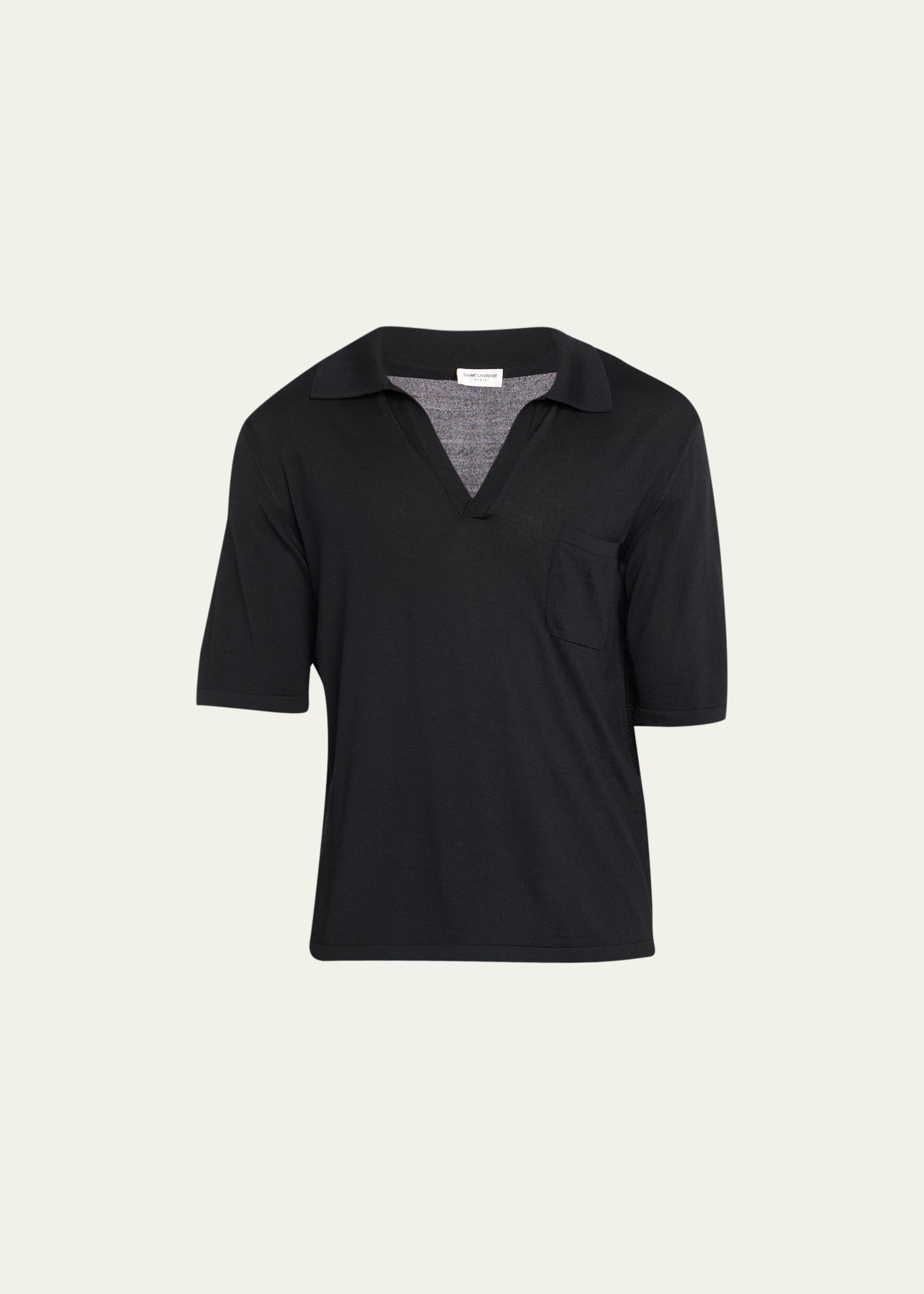 Shop Saint Laurent Men's Knit Polo Shirt With Open Collar In Nero