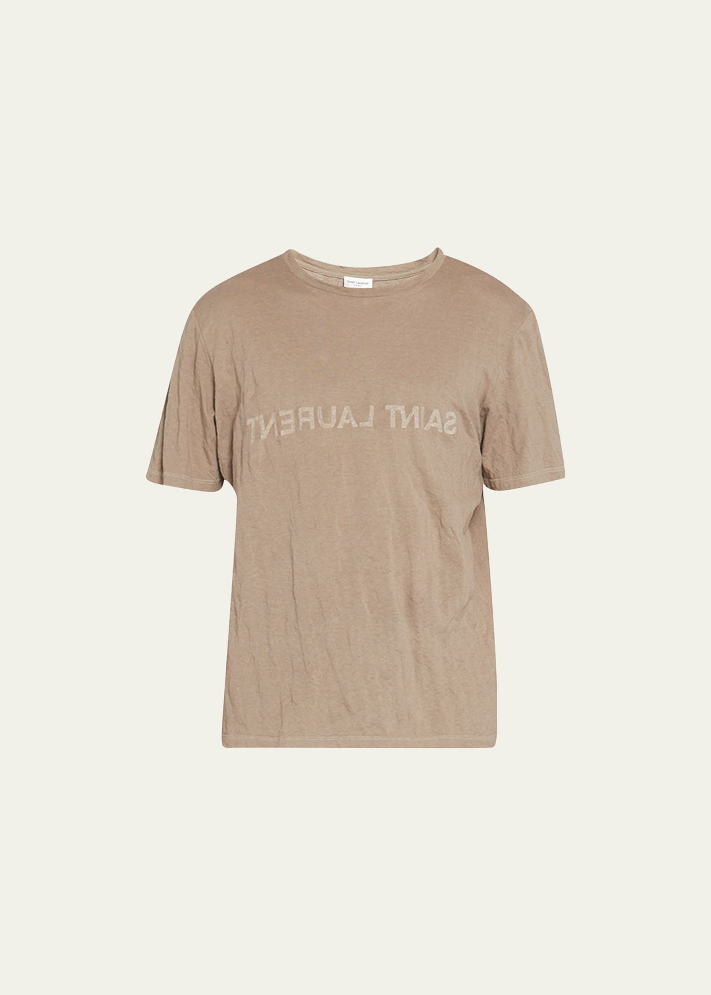 Shop Saint Laurent Men's Reverse Logo Tee In Taupe