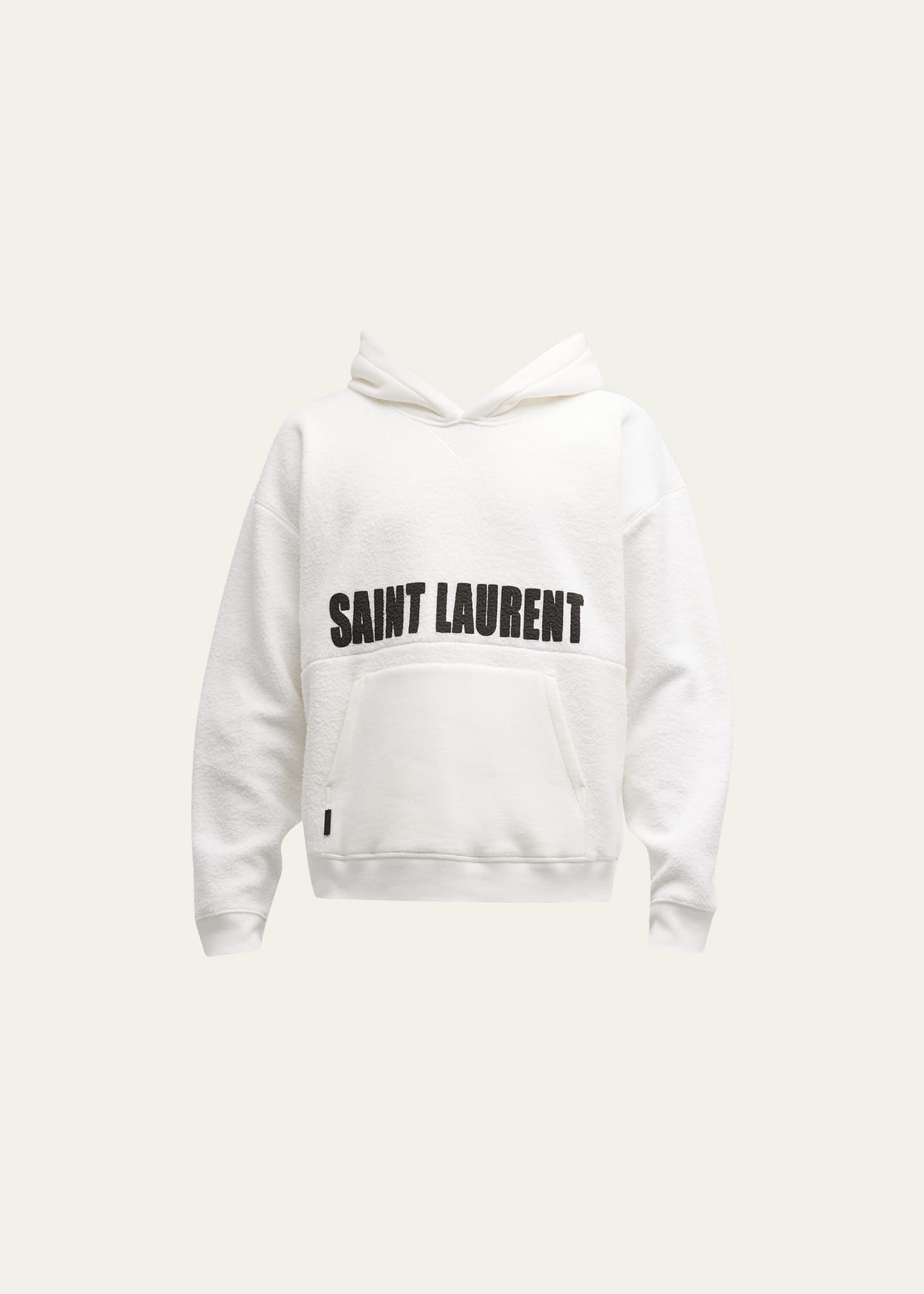 Saint Laurent Logo-print Textured Hoodie In Nero-natur