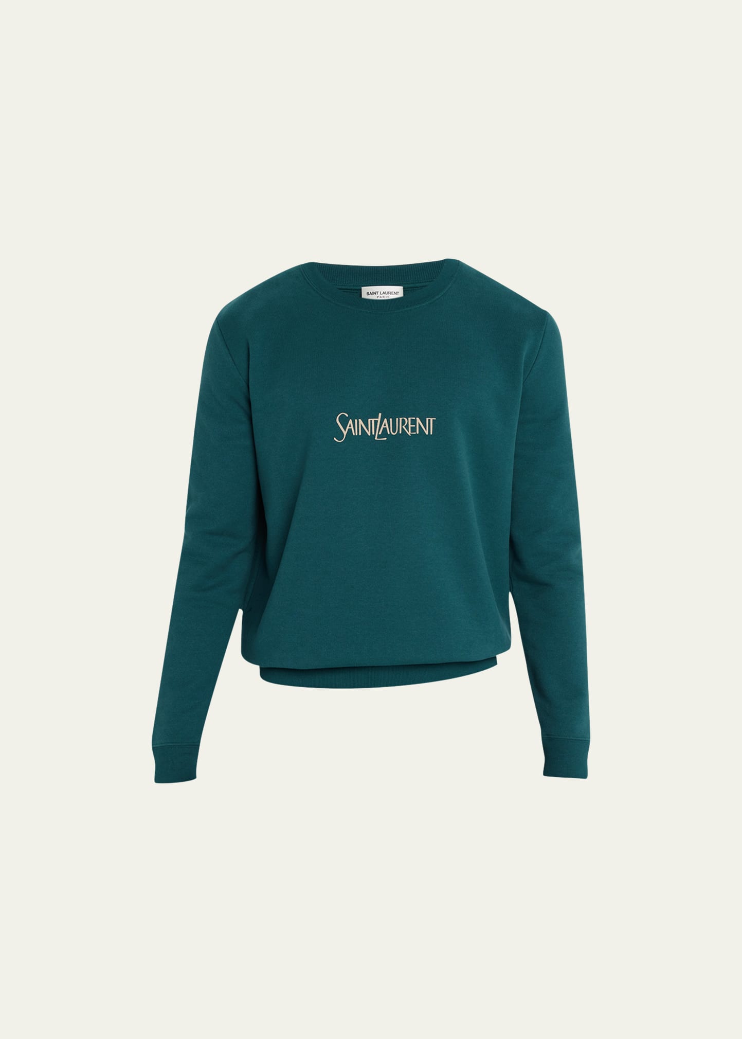 Shop Saint Laurent Men's Logo Cotton Crew Sweatshirt In Deep Green