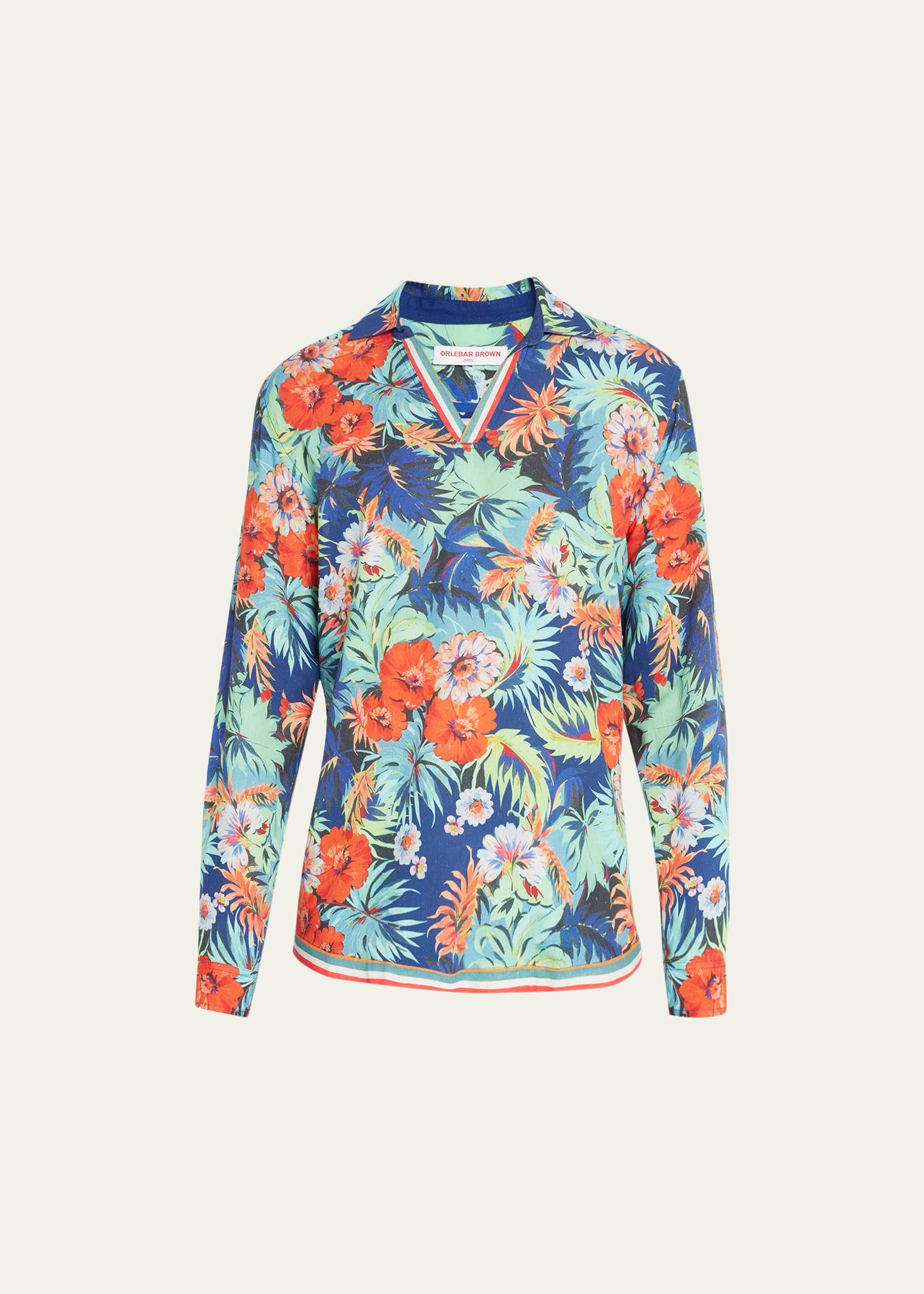 Men's Floral-Print Woven Popover Shirt
