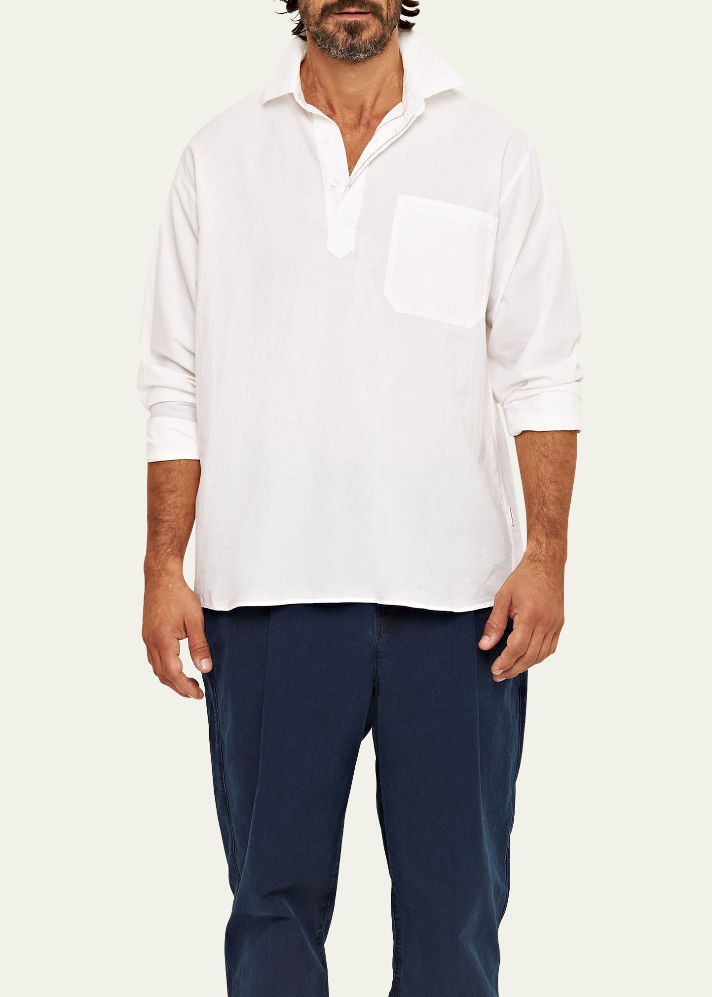 Orlebar Brown Men's Cotton Canvas Popover Shirt In White