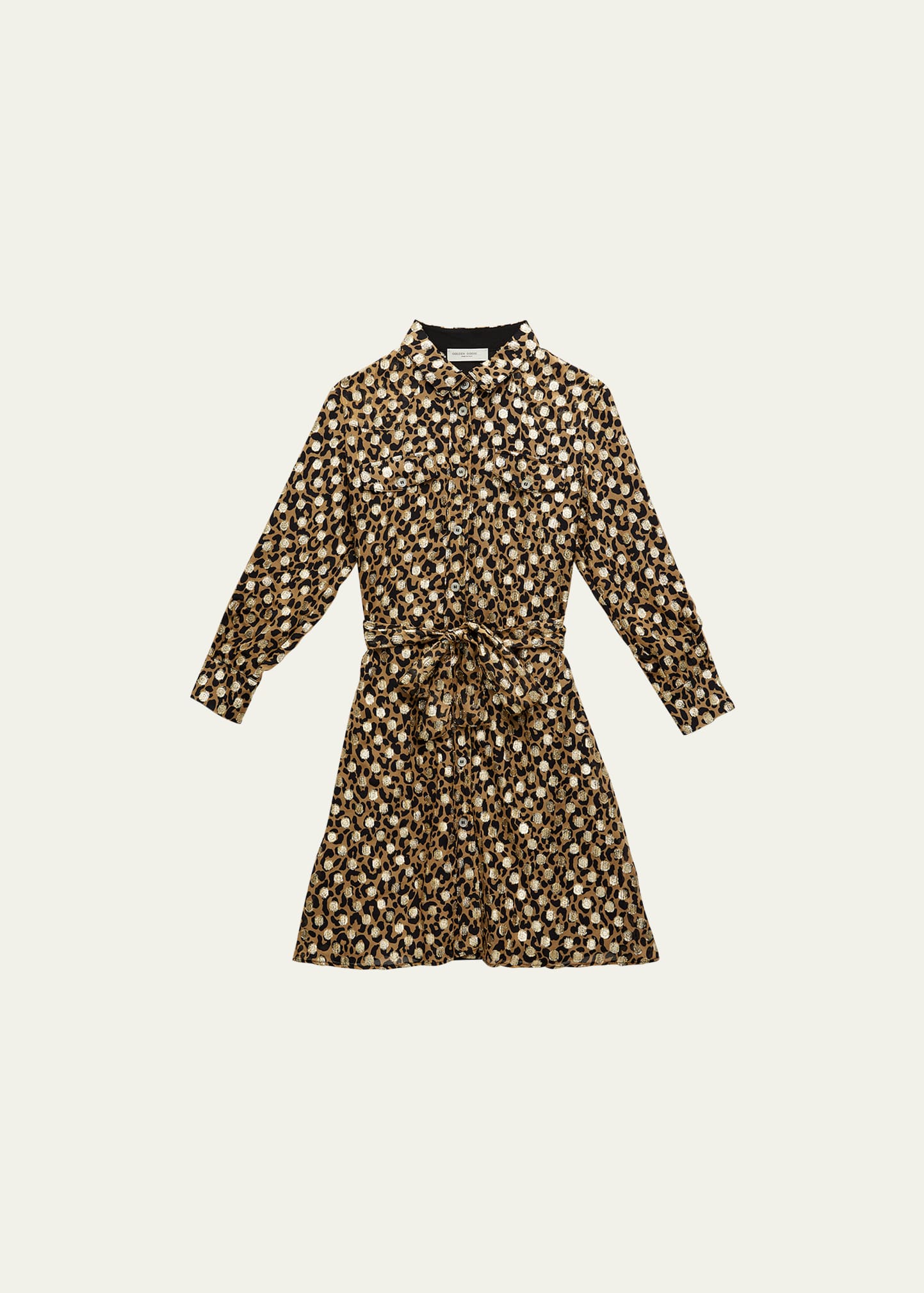 Shop Golden Goose Girl's Metallic-leopard-print Dress In Tanninblack