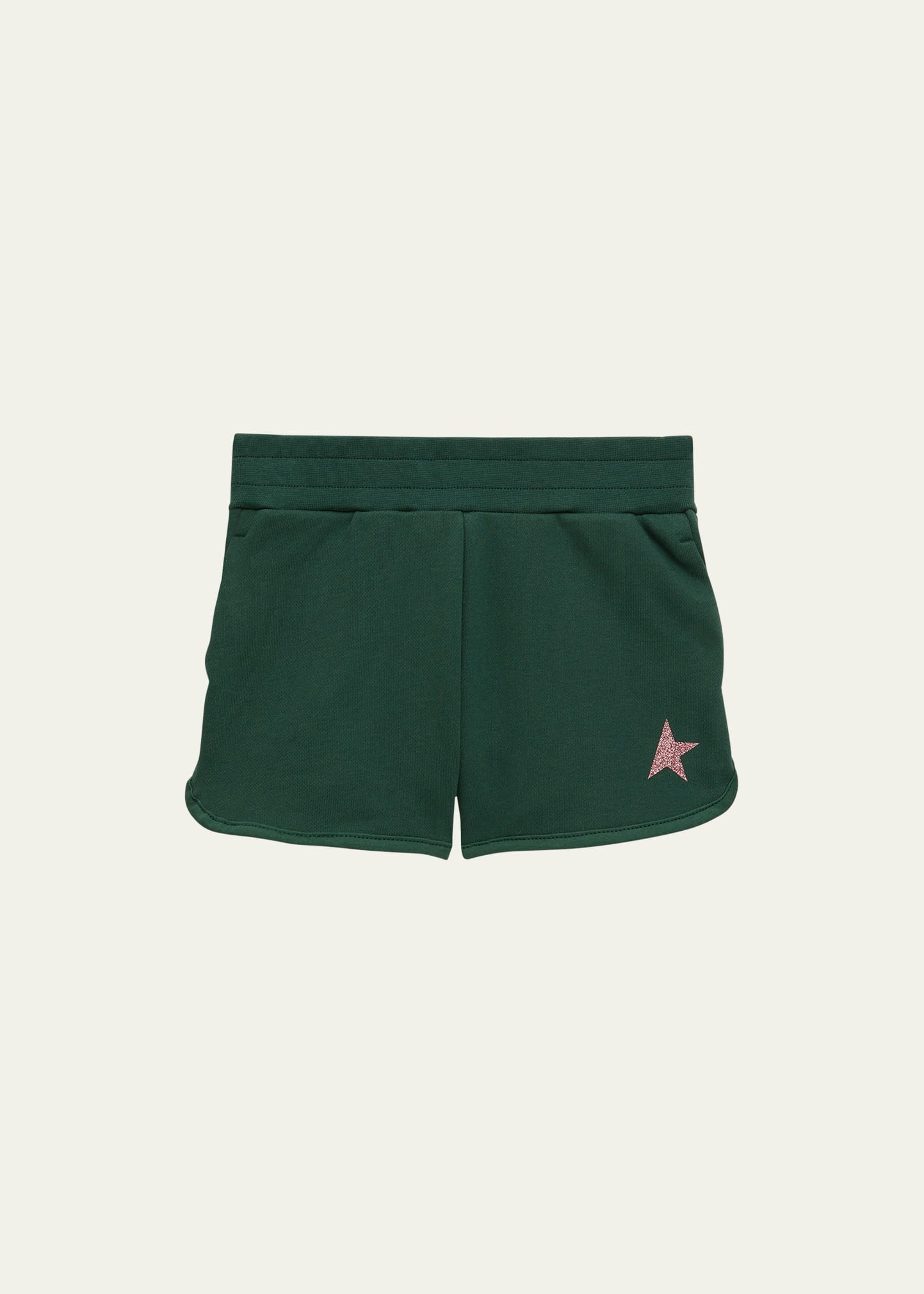 Golden Goose Kids' Girl's Glitter Star Fleece Shorts In Bright Green Pink