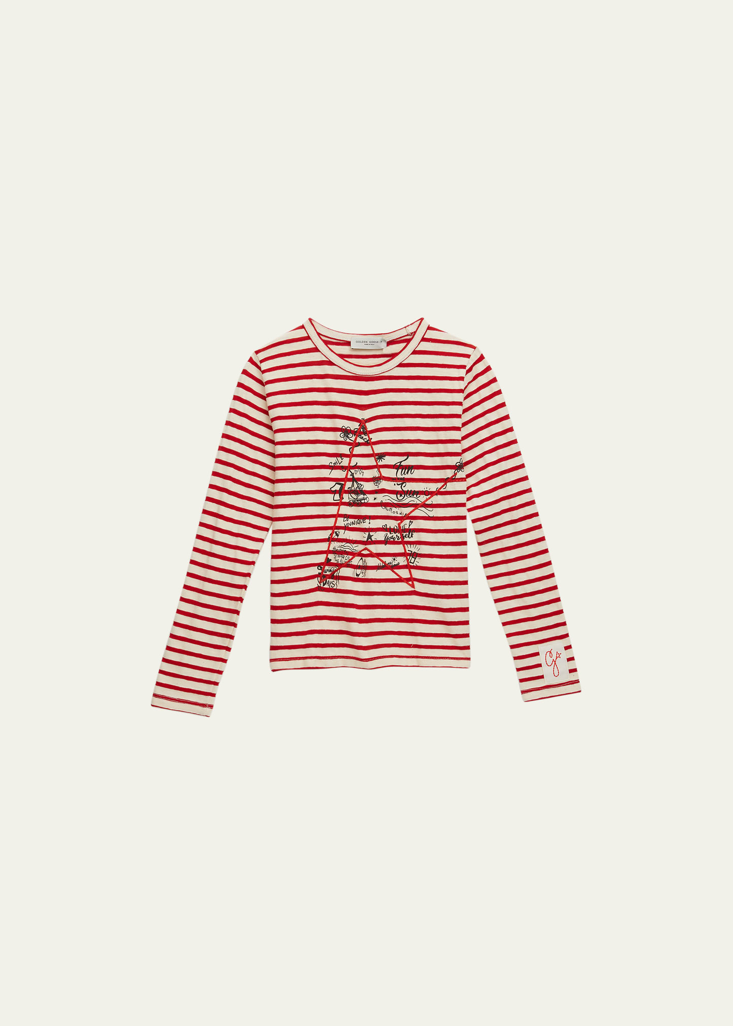 Girl's Striped Doodled T-Shirt, Size 4-10