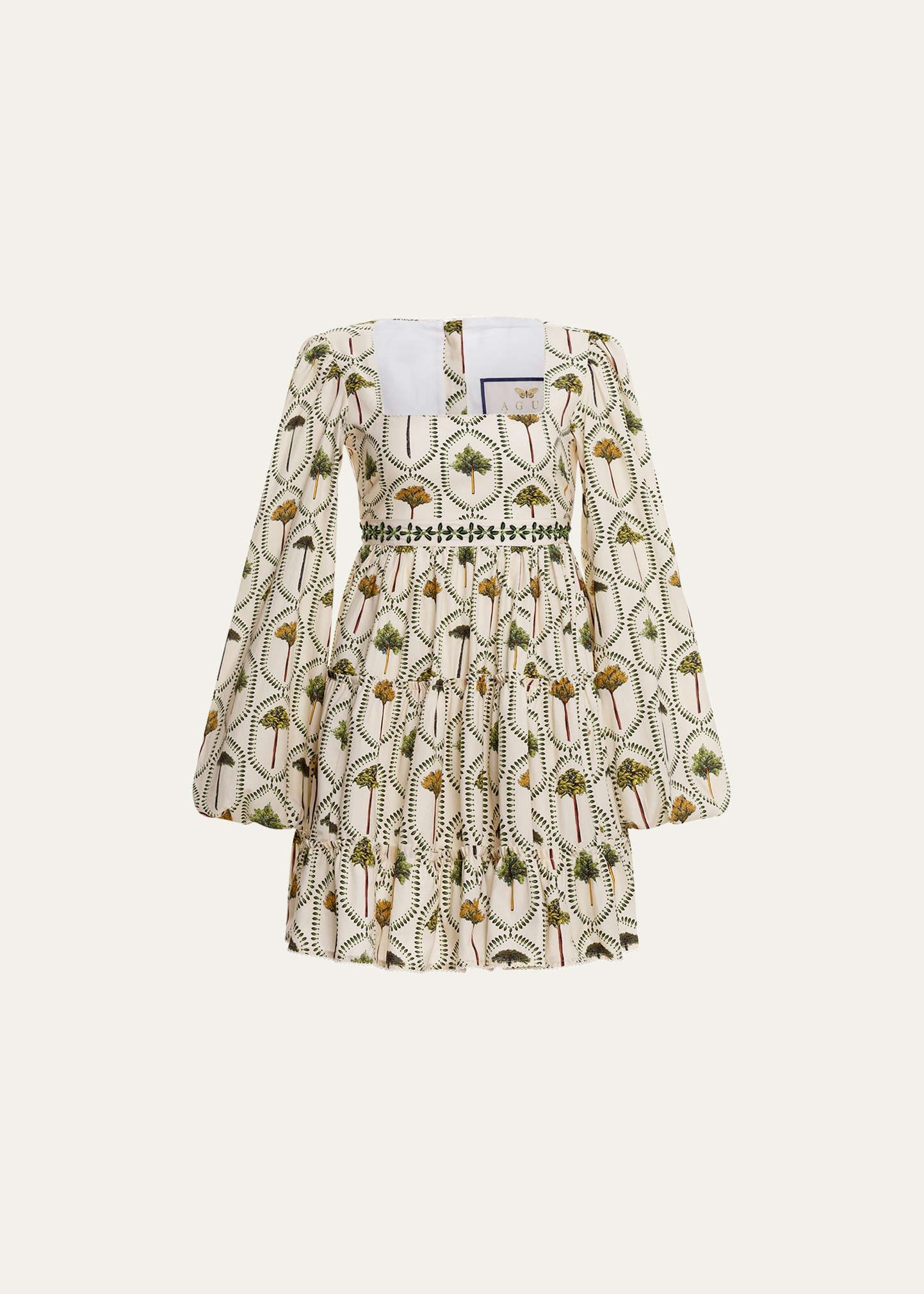 Agua By Agua Bendita Avena Puff-sleeve Embroidered Poplin Mini Dress In Ivory