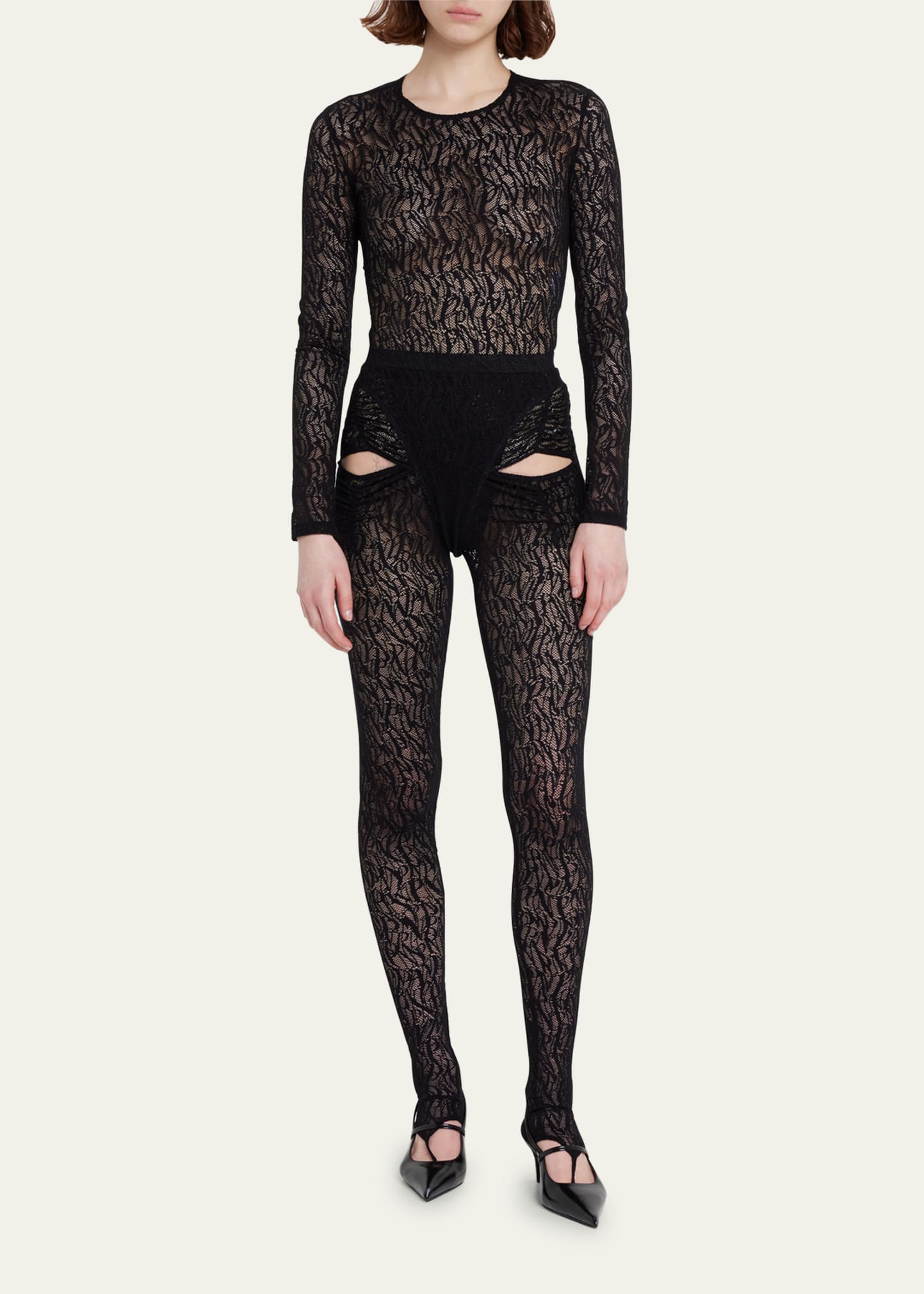 Puppets And Puppets Logo Lace Cutout Stirrup Leggings In Black | ModeSens