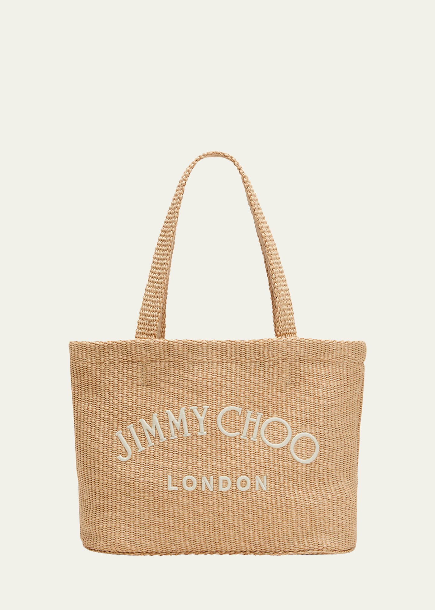 Jimmy Choo Logo Beach Raffia East-west Tote Bag In Natural Latte
