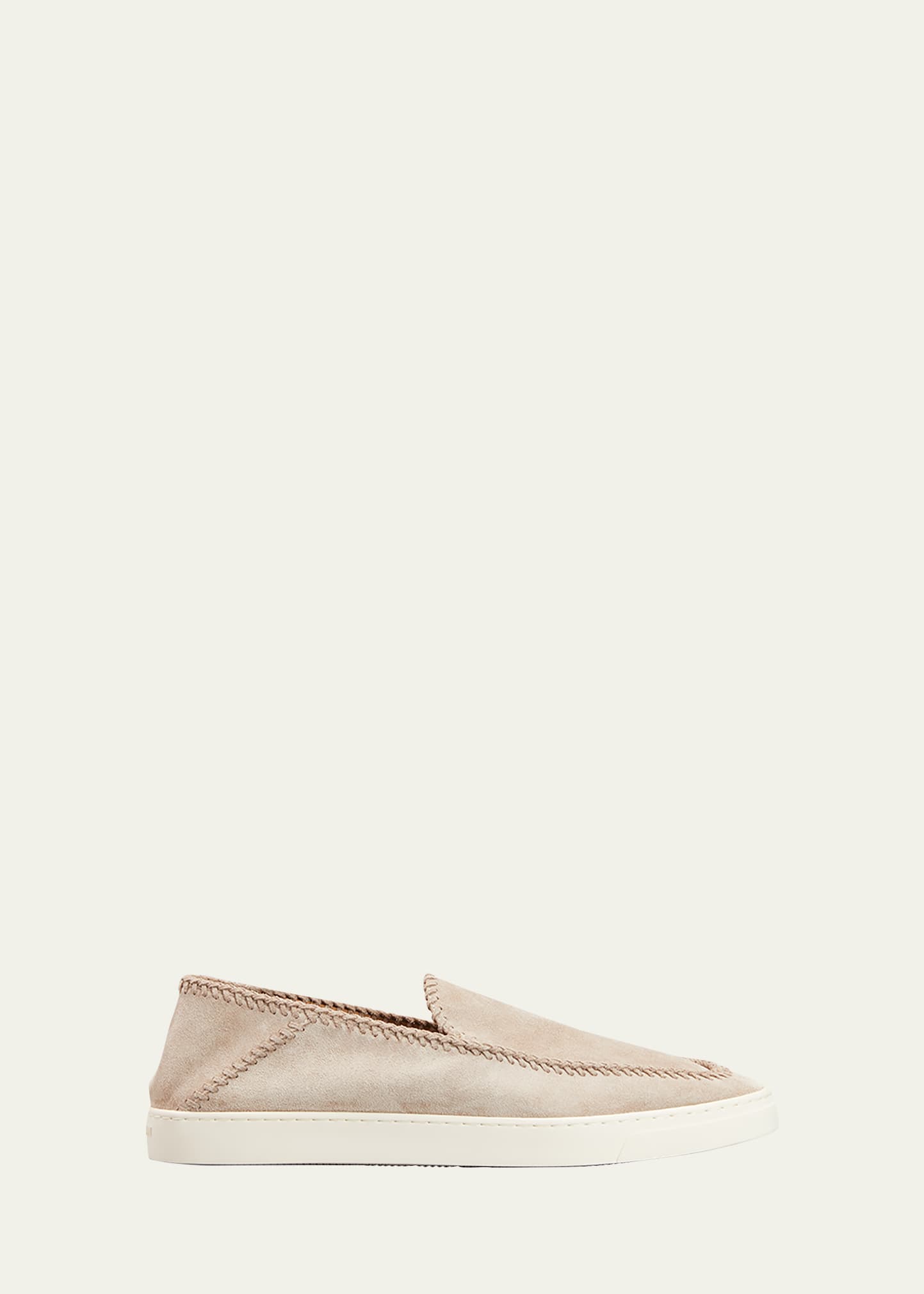 Shop Giorgio Armani Men's Suede Slip-on Sneakers In Beige