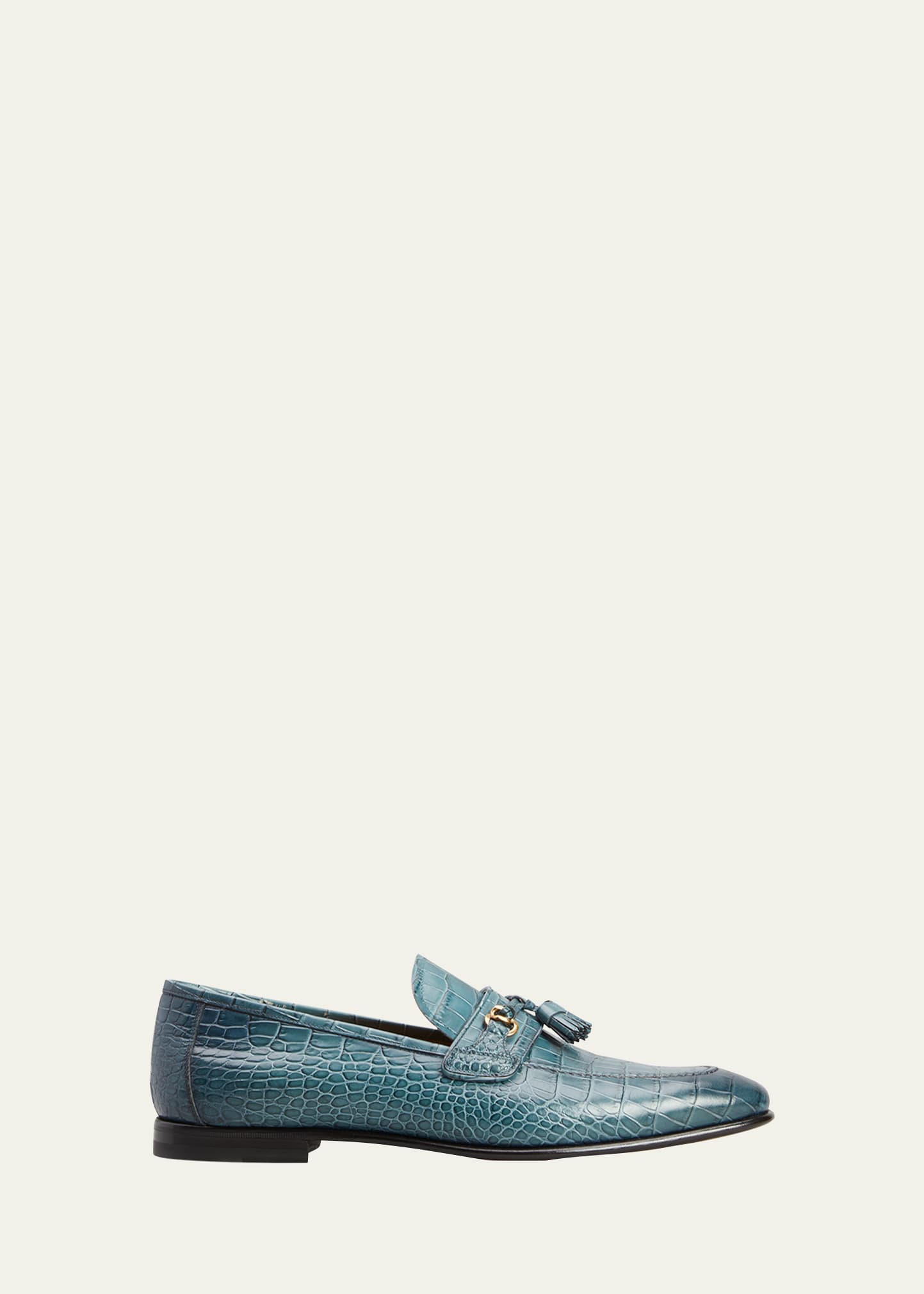 Tom Ford Men's Sean Alligator-printed Leather Tassel Loafers In Teal
