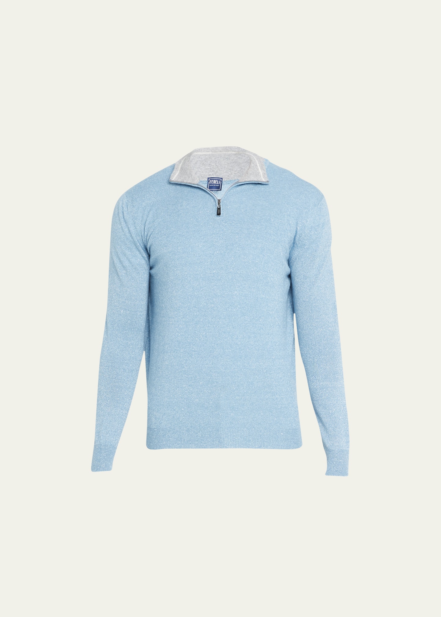 Fedeli Men's Cashmere-linen Half-zip Sweater In Blue