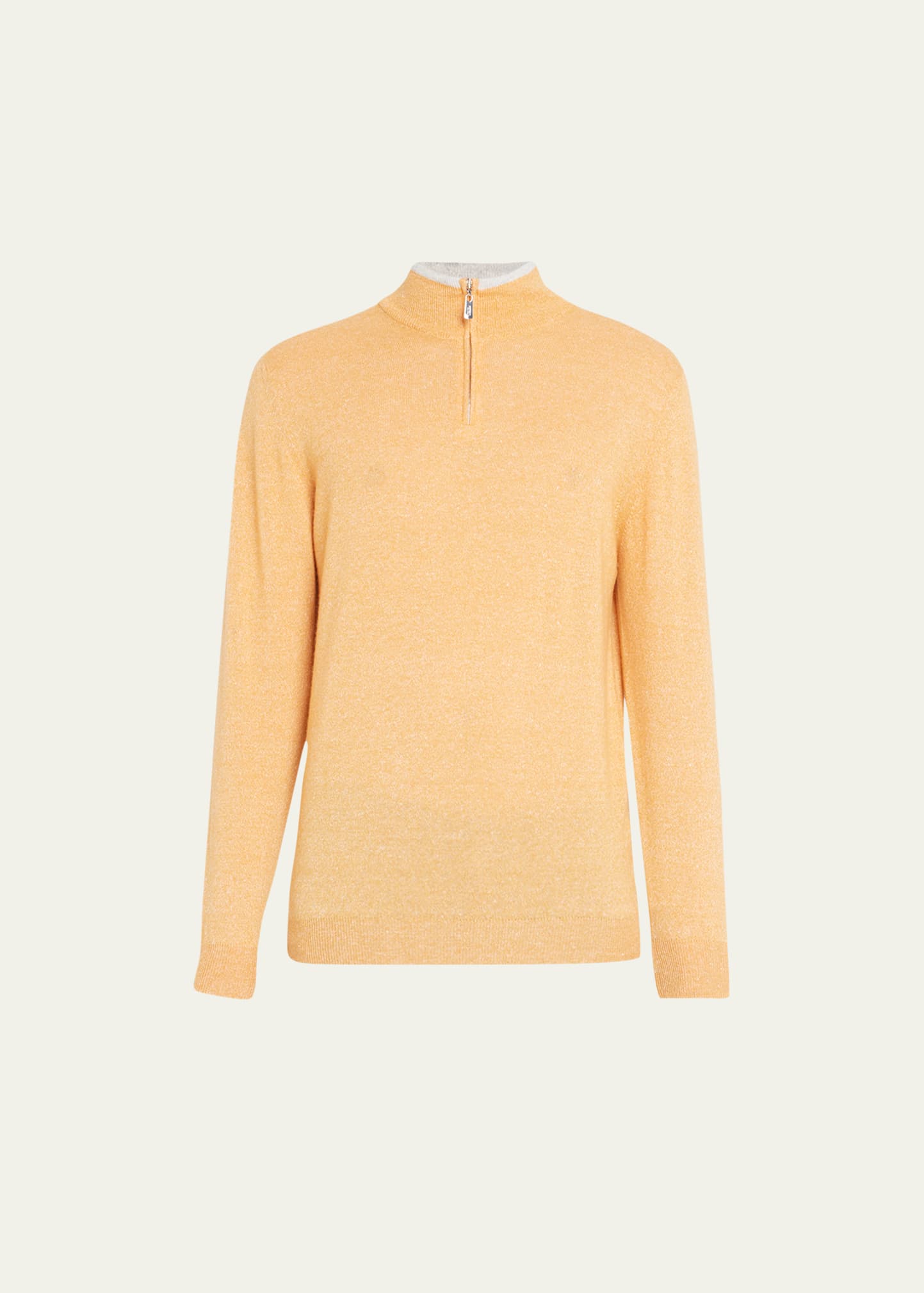Fedeli Men's Cashmere-linen Half-zip Sweater In Orange