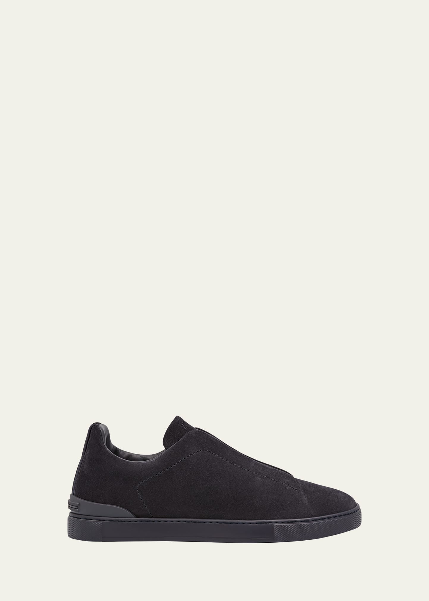 Zegna Black Suede Triple Stitch Sneakers