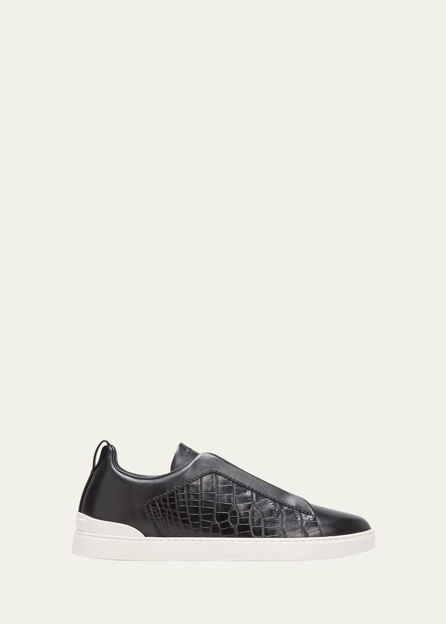 Shop Zegna Men's Triple Stitch Alligator Leather Slip-on Sneakers In Black