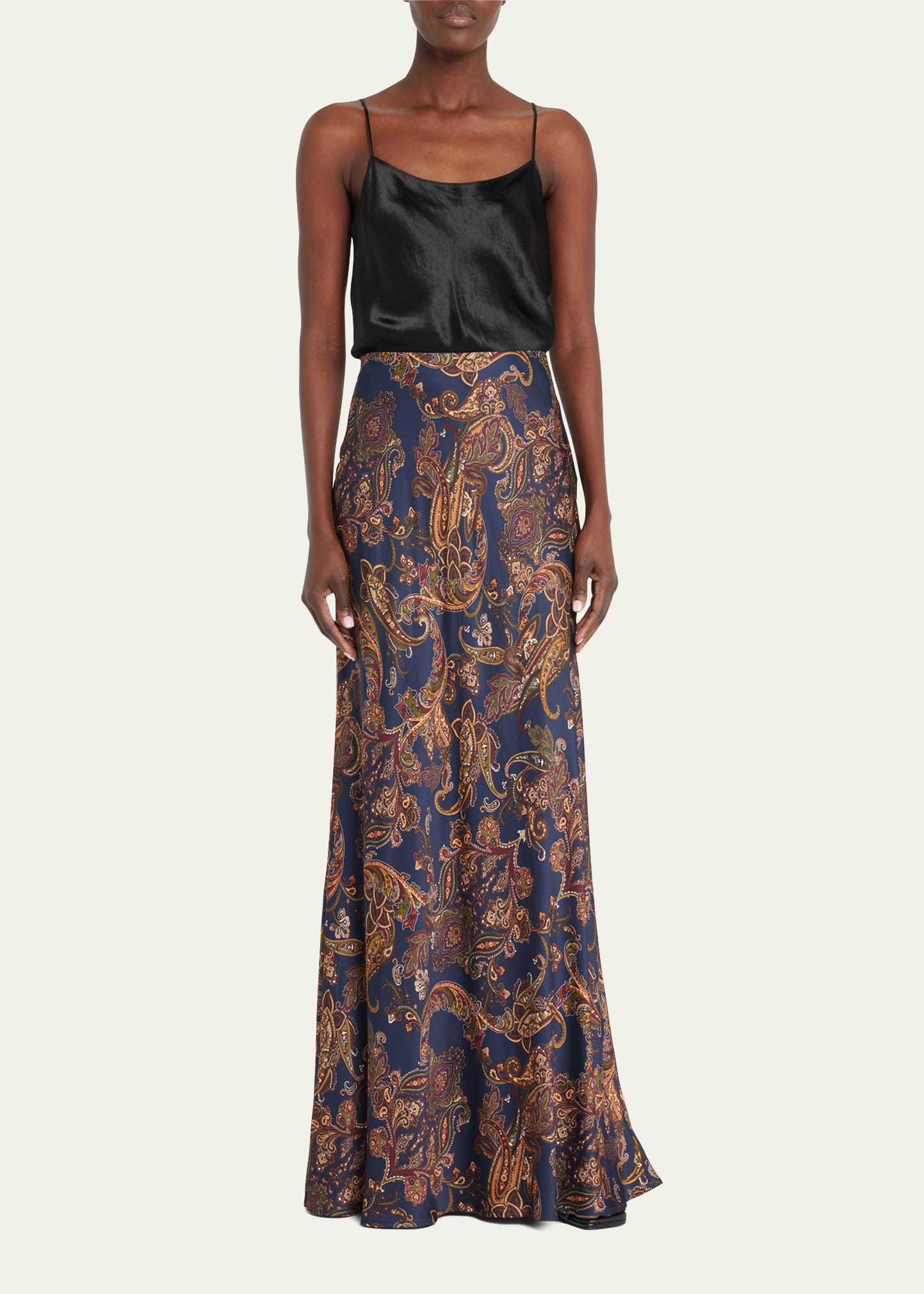 L Agence Paisleyprint Zeta Satin Maxi Skirt In Mid Night Multi Large