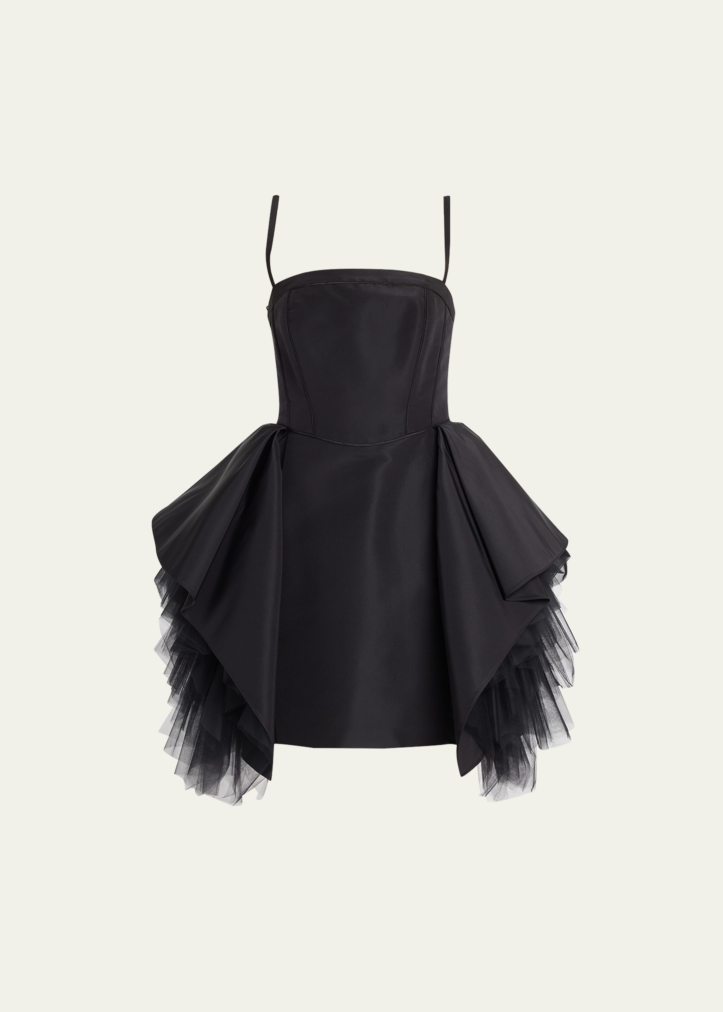 Carolina Herrera Ruffled Layered Silk-faille And Tulle Mini Dress In Black