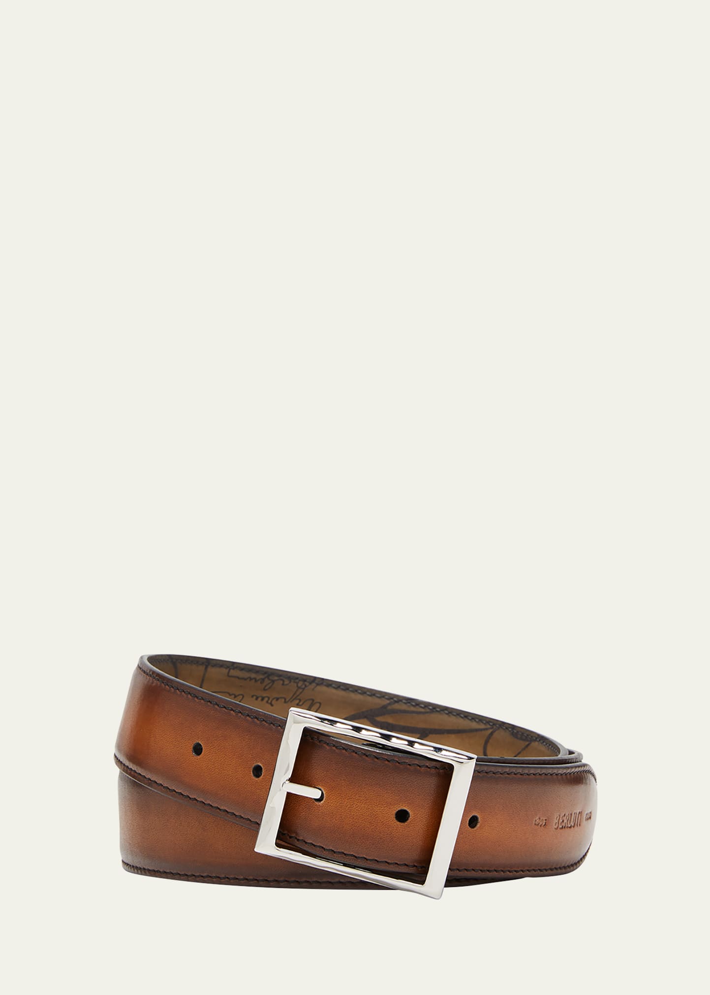 Berluti Scritto 3.5cm Leather Belt In Brown