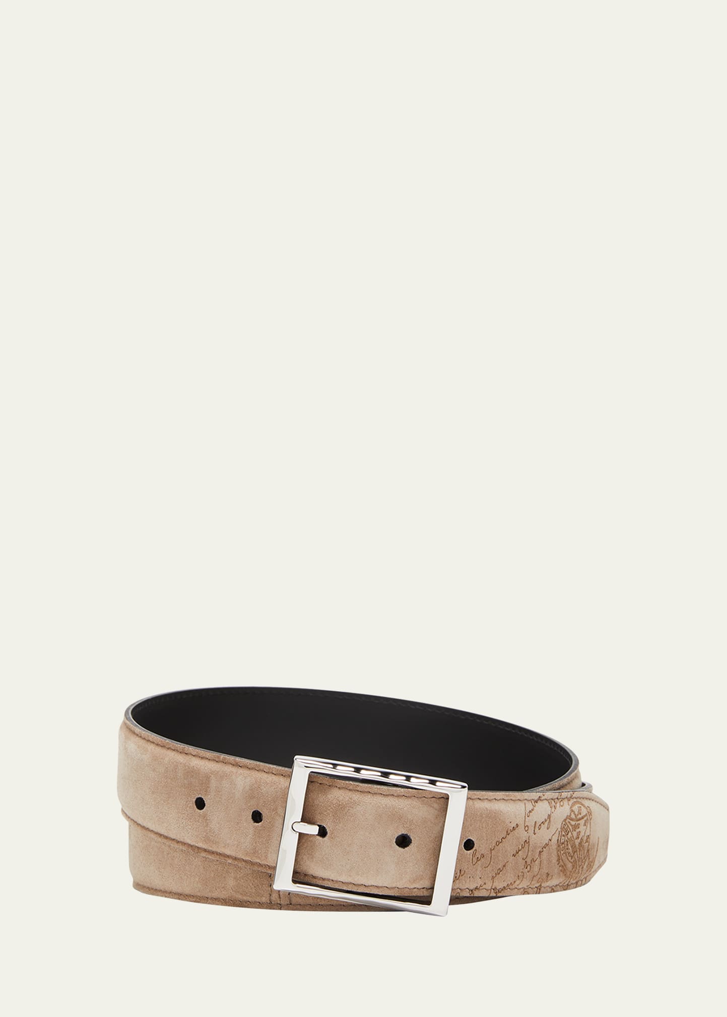 Berluti Men's Camoscio Scritto Leather Belt In Visone