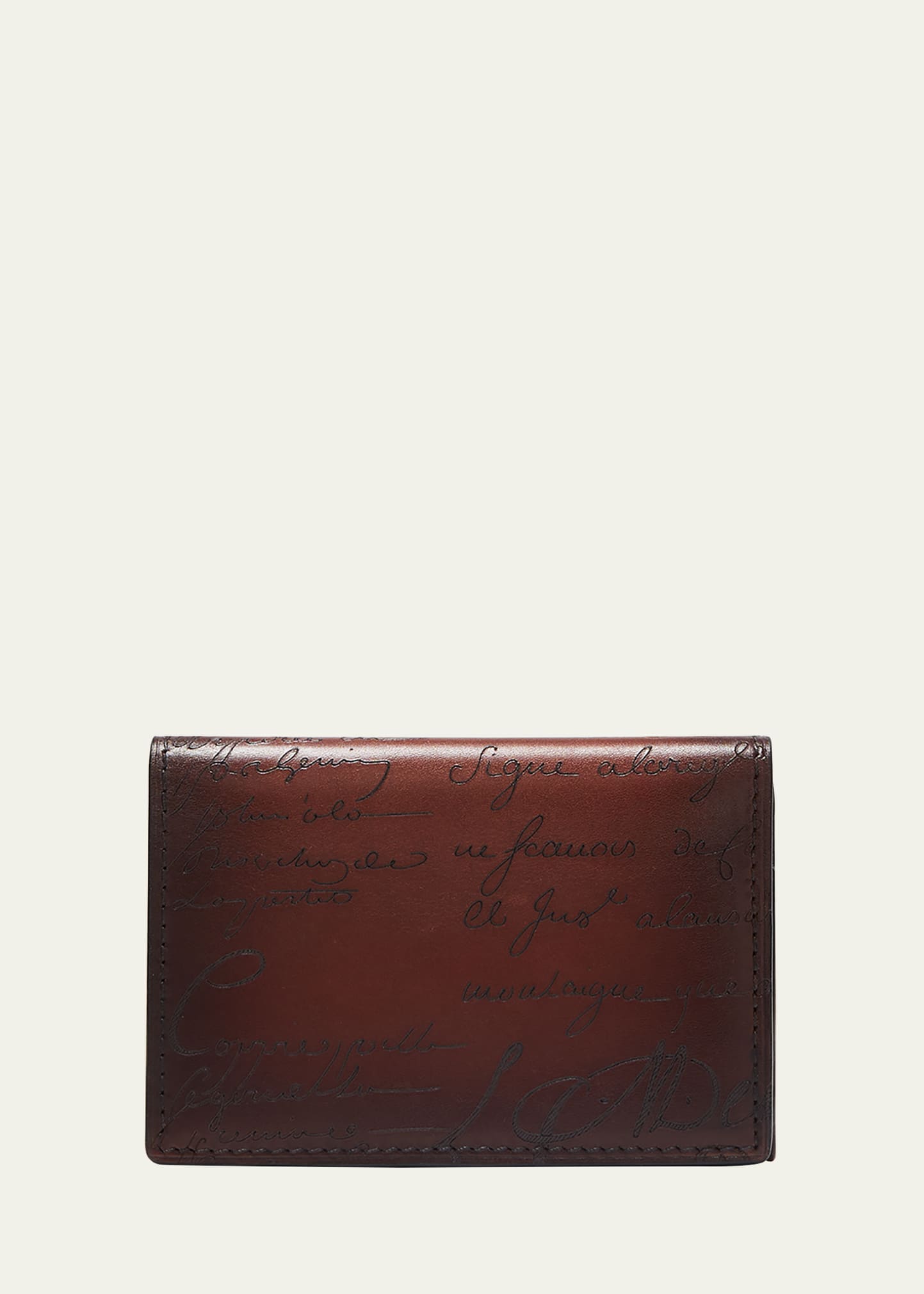 Berluti Men's Imbuia Scritto Leather Bifold Card Holder In Terra Di Sienna