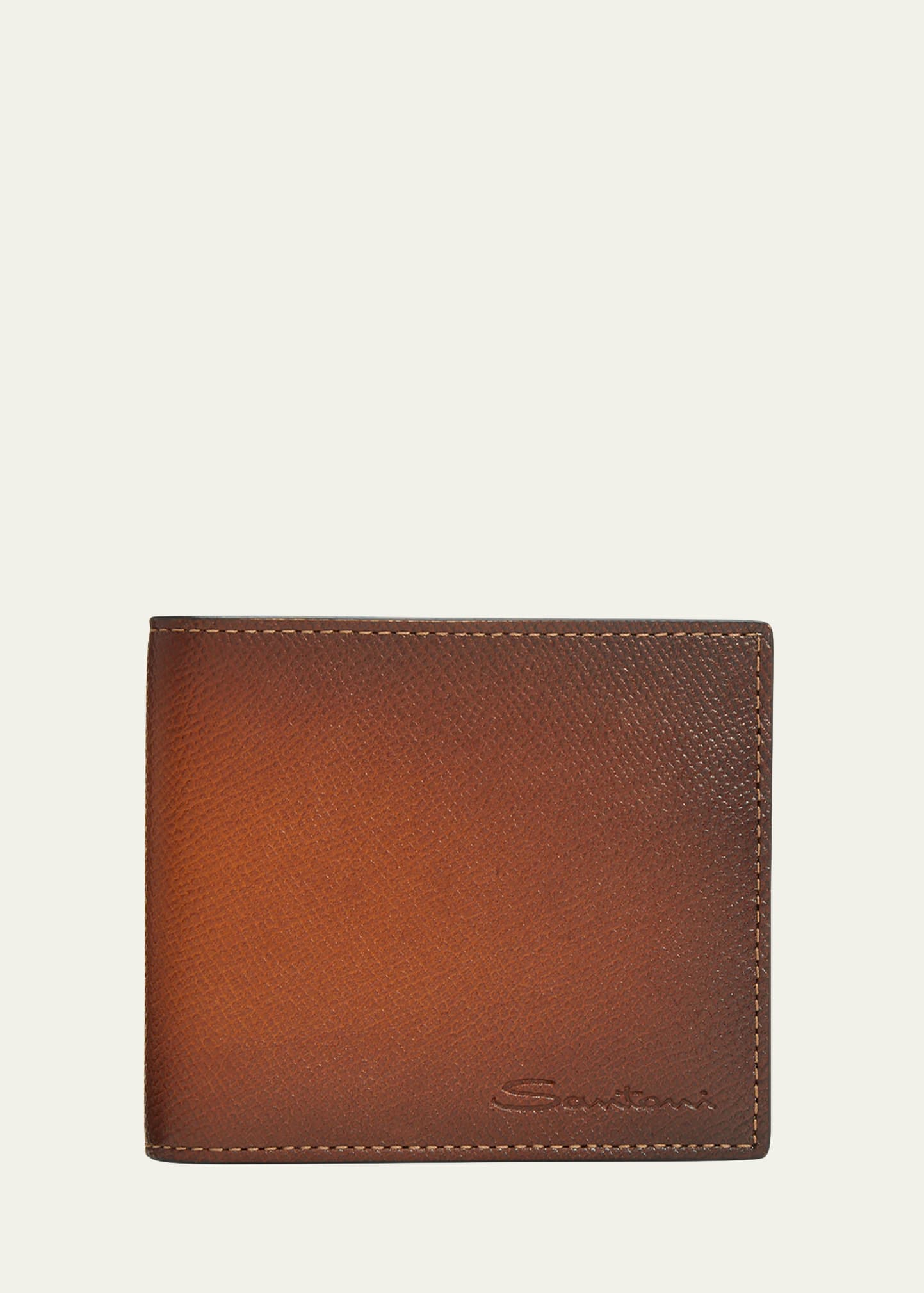Santoni Men's Saffiano Leather Bifold Wallet In Brown-m40