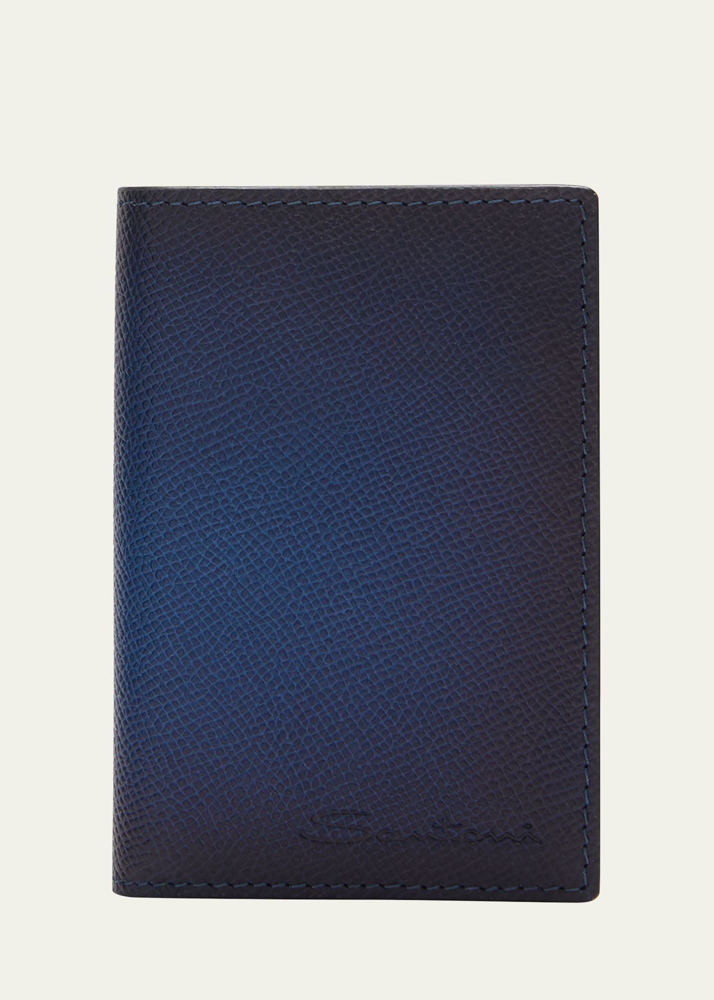Santoni Men's Vertical Leather Bifold Card Case In Blue-u74