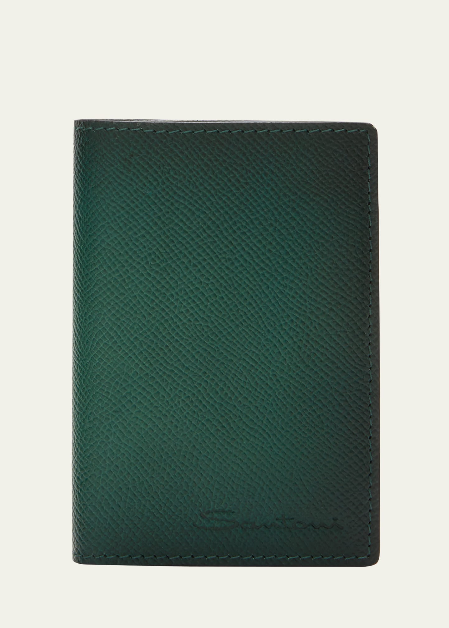 Santoni Men's Vertical Leather Bifold Card Case In Green-v10