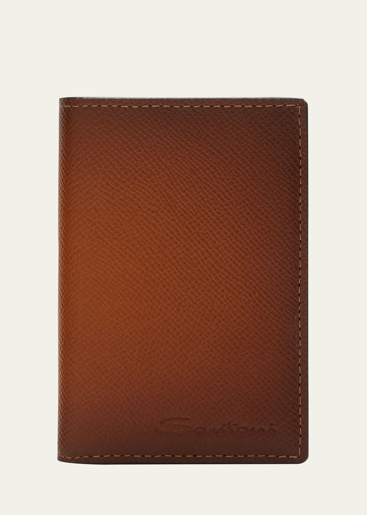 Santoni Men's Vertical Leather Bifold Card Case In Brown-m40