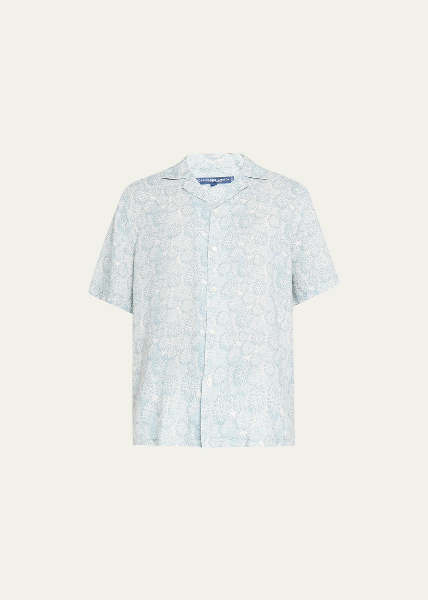 Frescobol Carioca Floral-print Linen Shirt In Blue