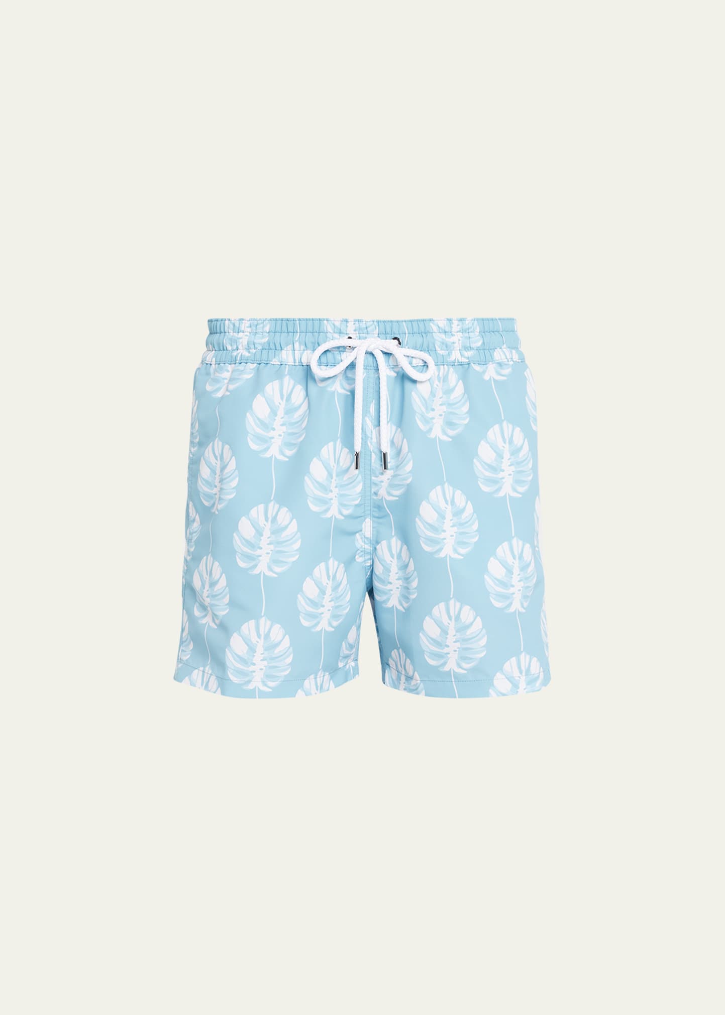 Shop Frescobol Carioca Men's Botanical Leaf-print Swim Trunks In Cool Blue