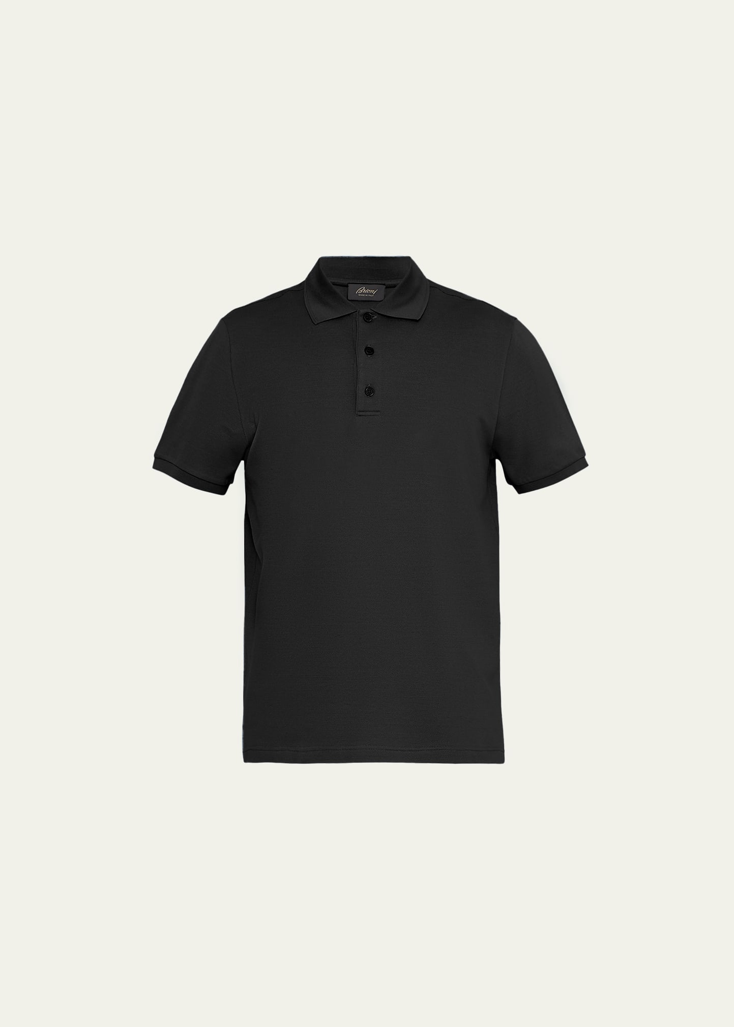 Brioni Men's Pique Polo Shirt In Black