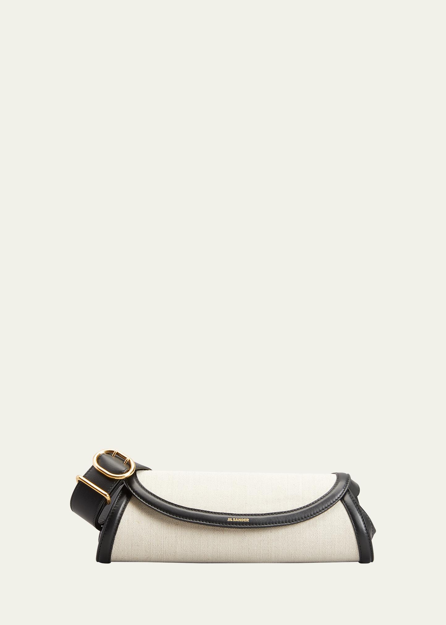 Jil Sander Cannolo Small Canvas Shoulder Bag In Natural | ModeSens