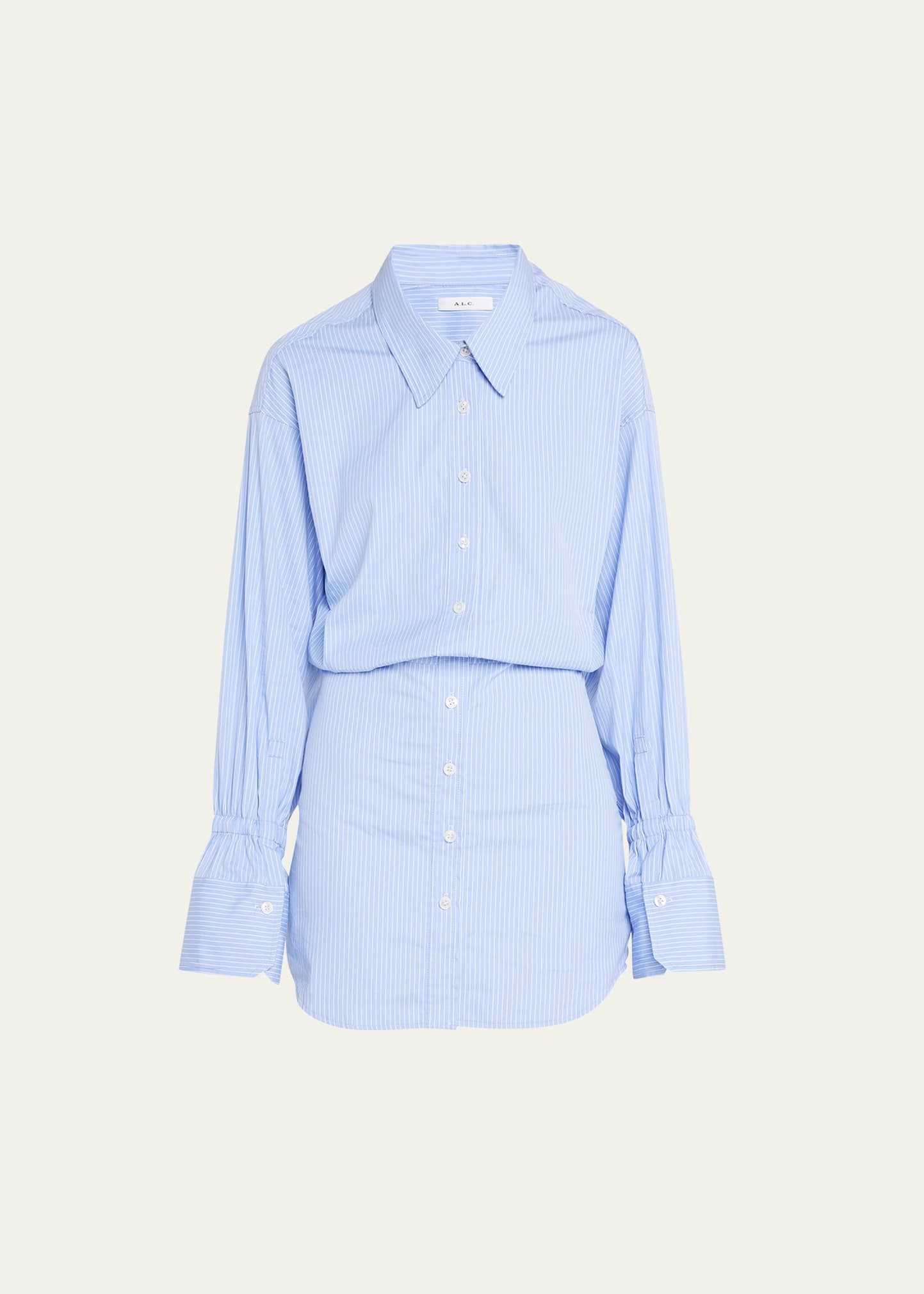 A.l.c Monica Pinstriped Cotton Shirt Dress In Vitality Blue
