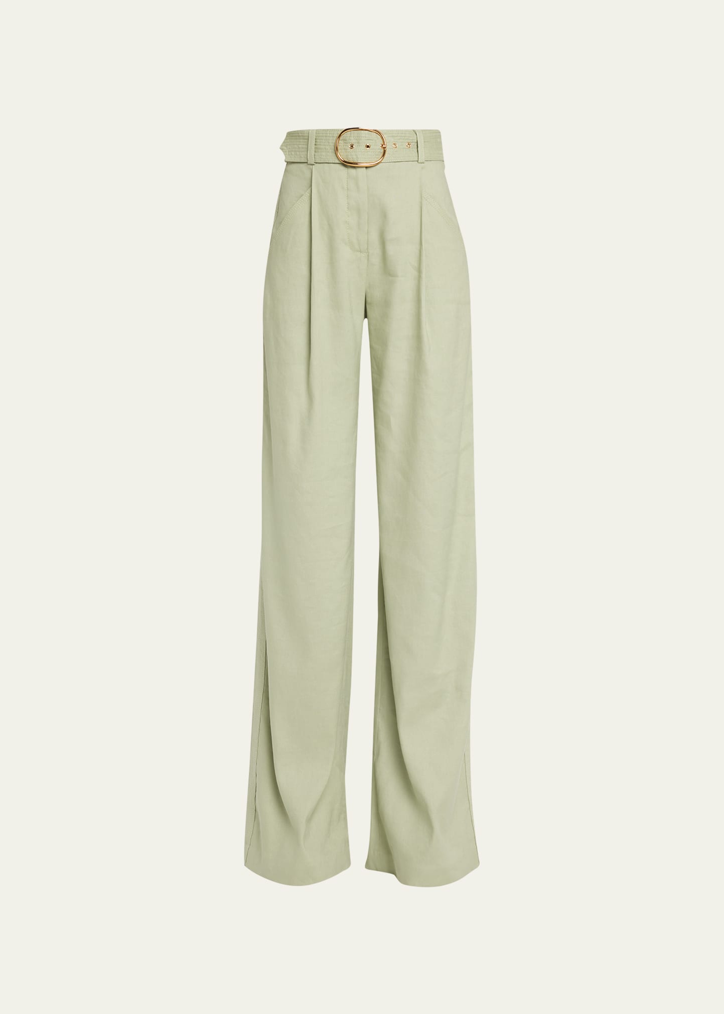 Veronica Beard Rimini Belted Wide-leg Linen Pants In Washed Sage