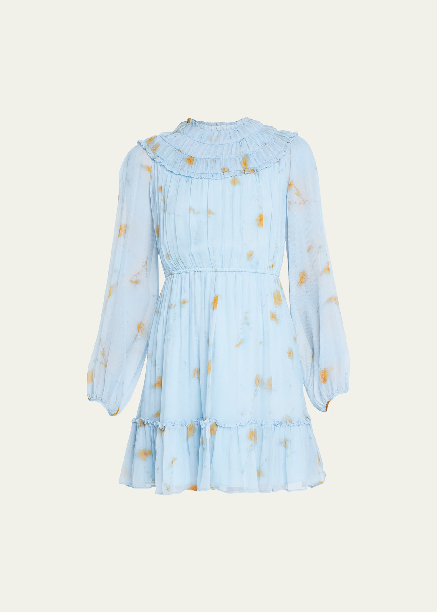 Jason Wu Smocked Floral-Print Silk Mini Dress