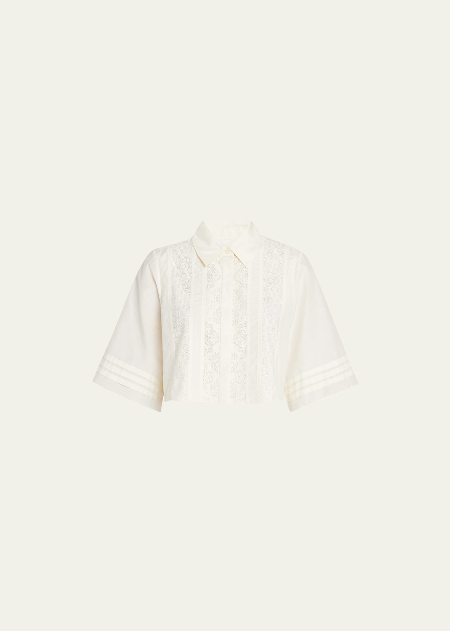 Jason Wu Cropped Lace-front Button-down Shirt In Plaster