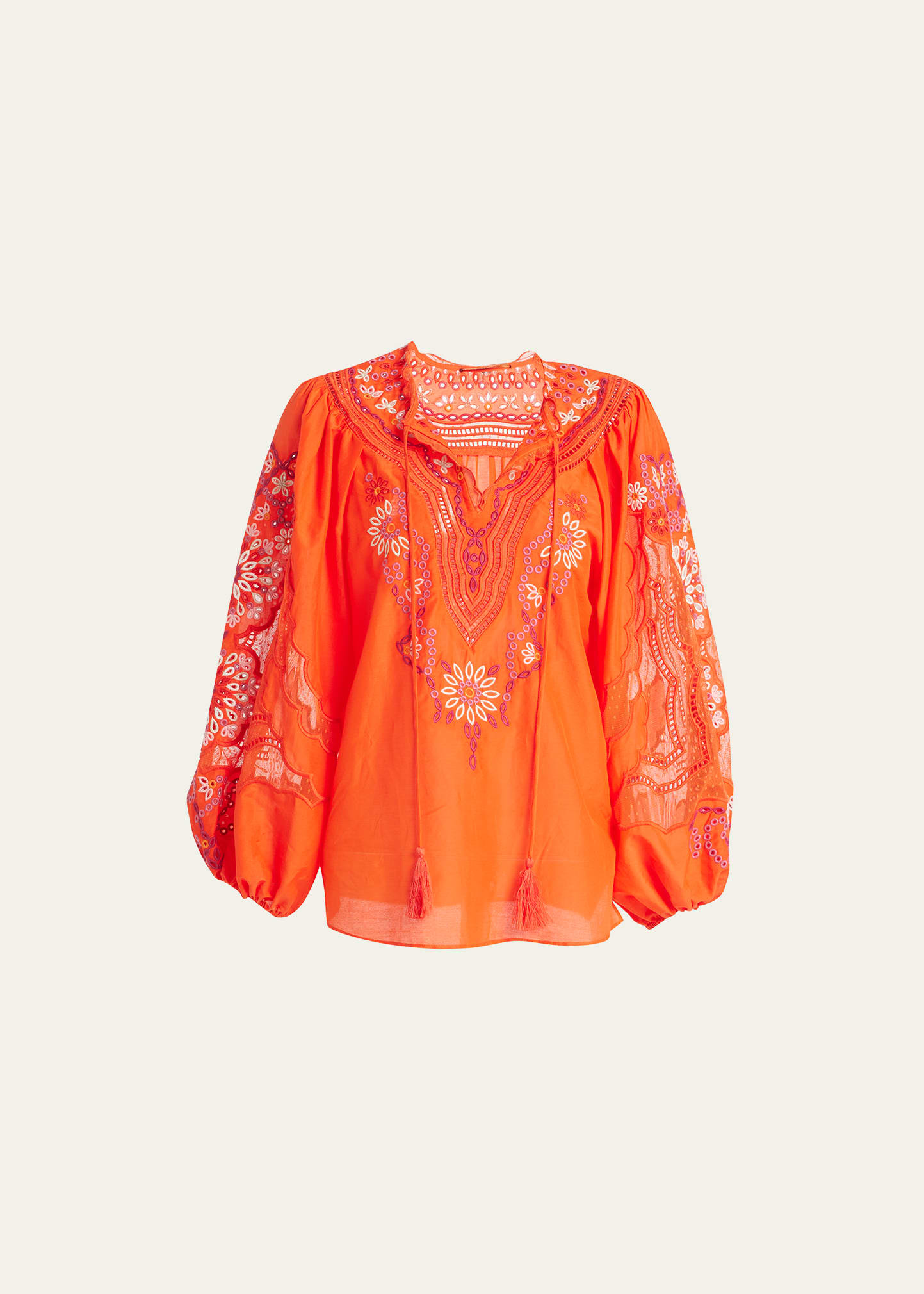 Kobi Halperin Blythe Floral-embroidered Blouson-sleeve Blouse In Flame