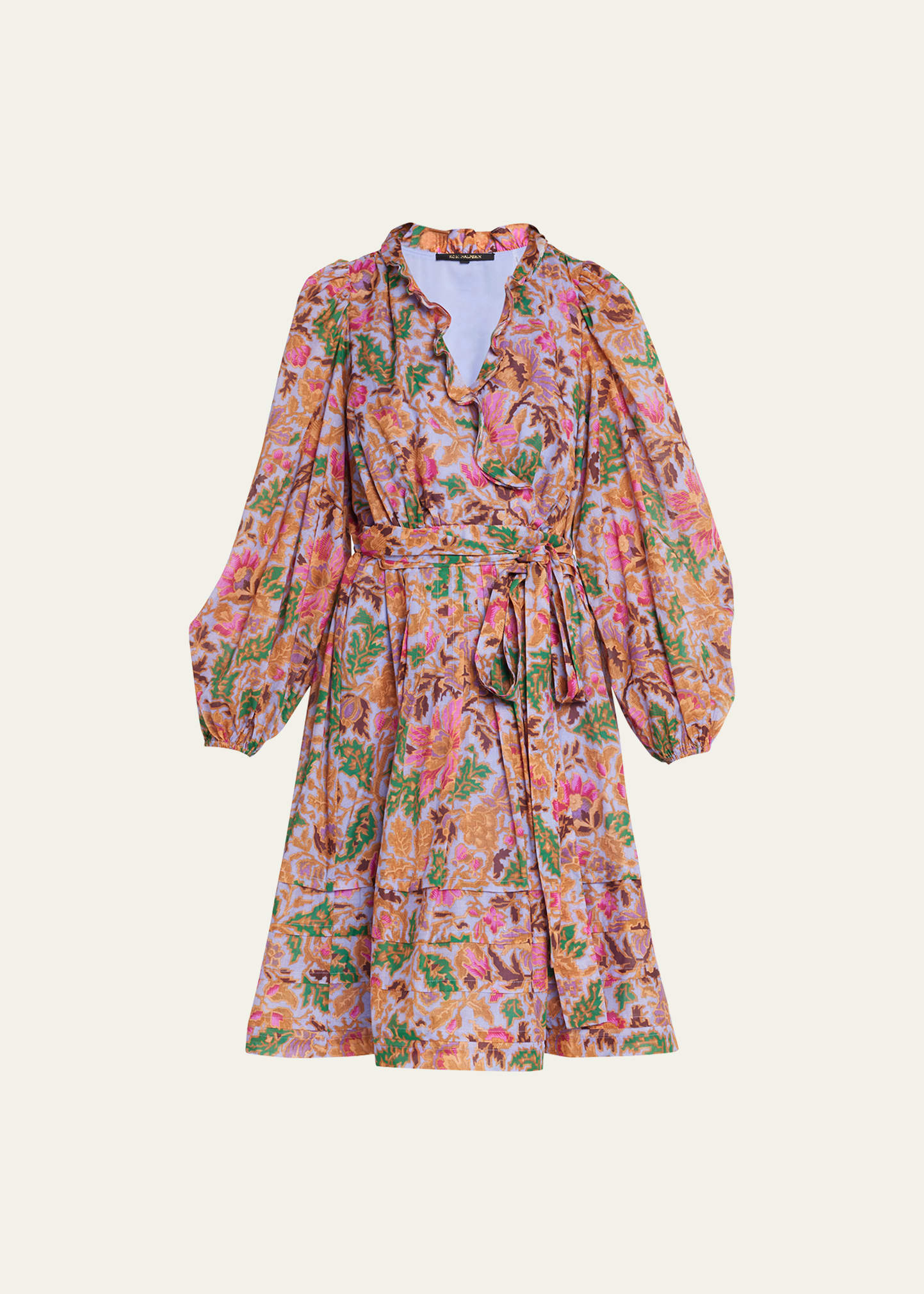 KOBI HALPERIN VERA FLORAL-PRINT BLOUSON-SLEEVE MIDI DRESS