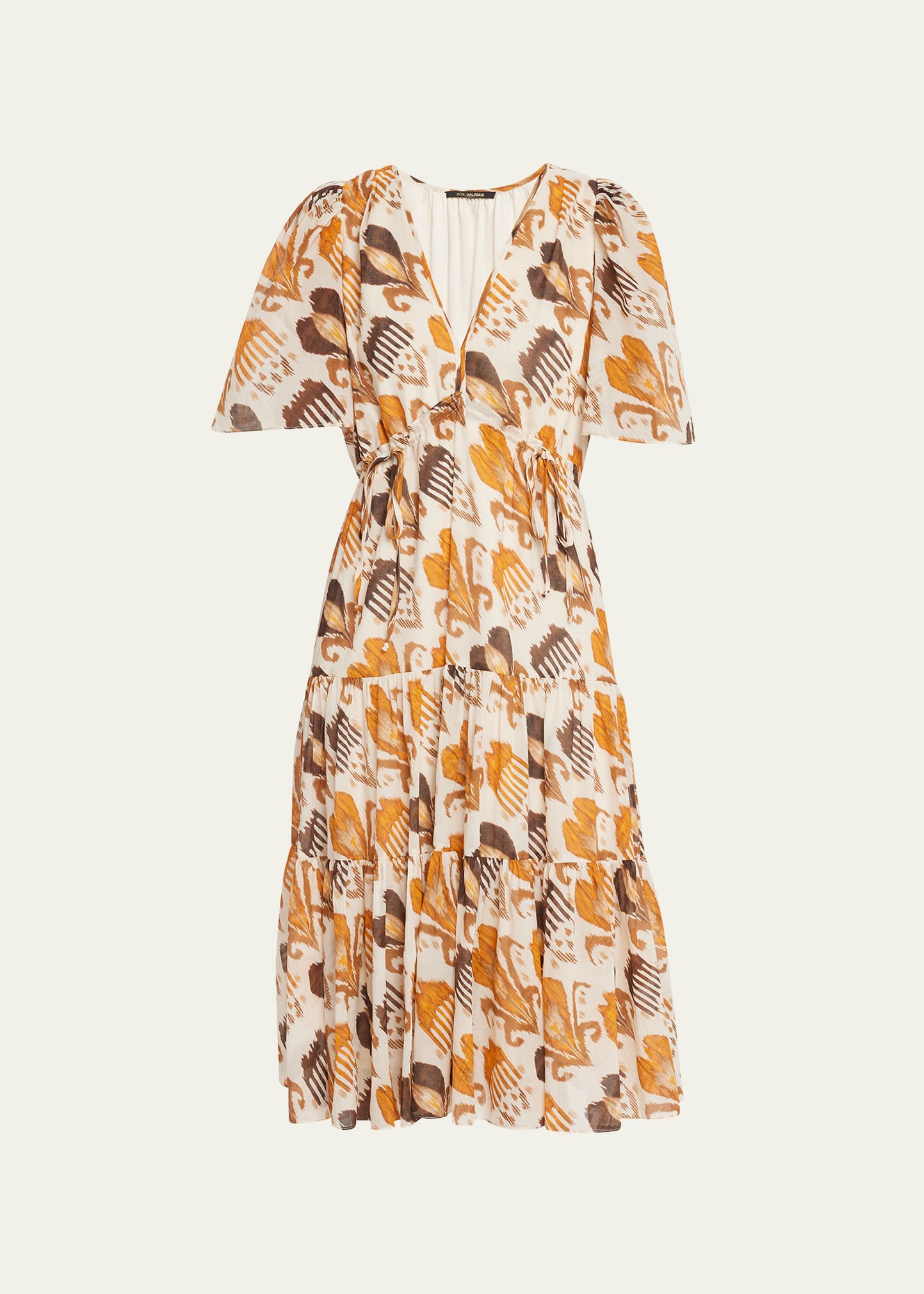 Dena Tiered Ikat-Print Midi Dress