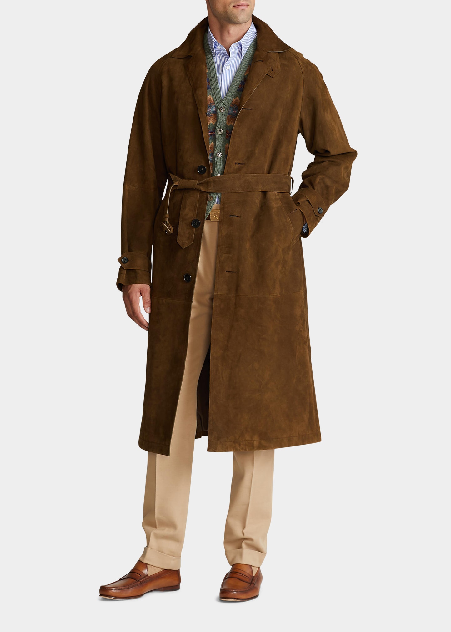 Men's Solid Suede Balmacaan Coat