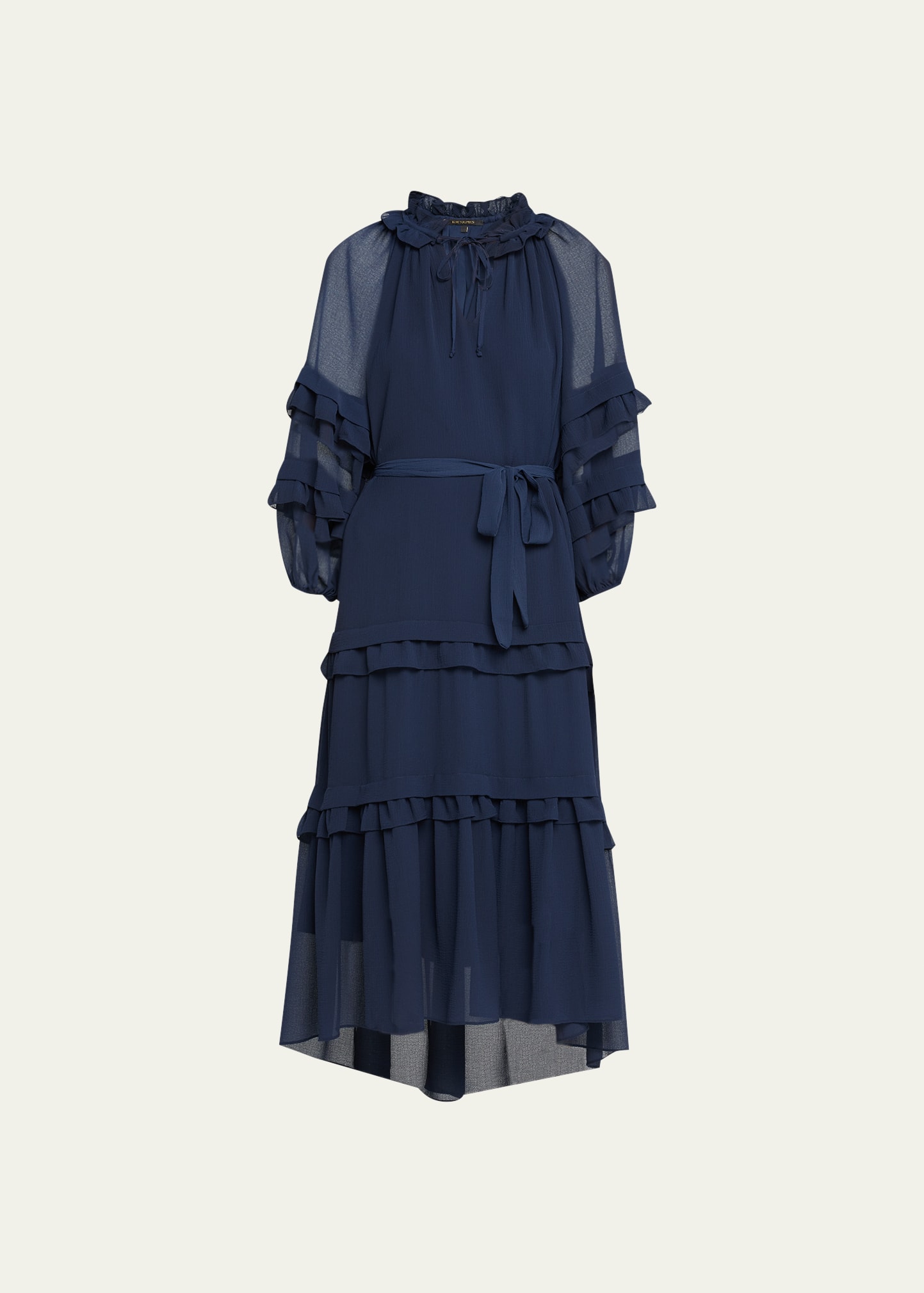 Kobi Halperin Koa Tiered Blouson-Sleeve High-Low Midi Dress