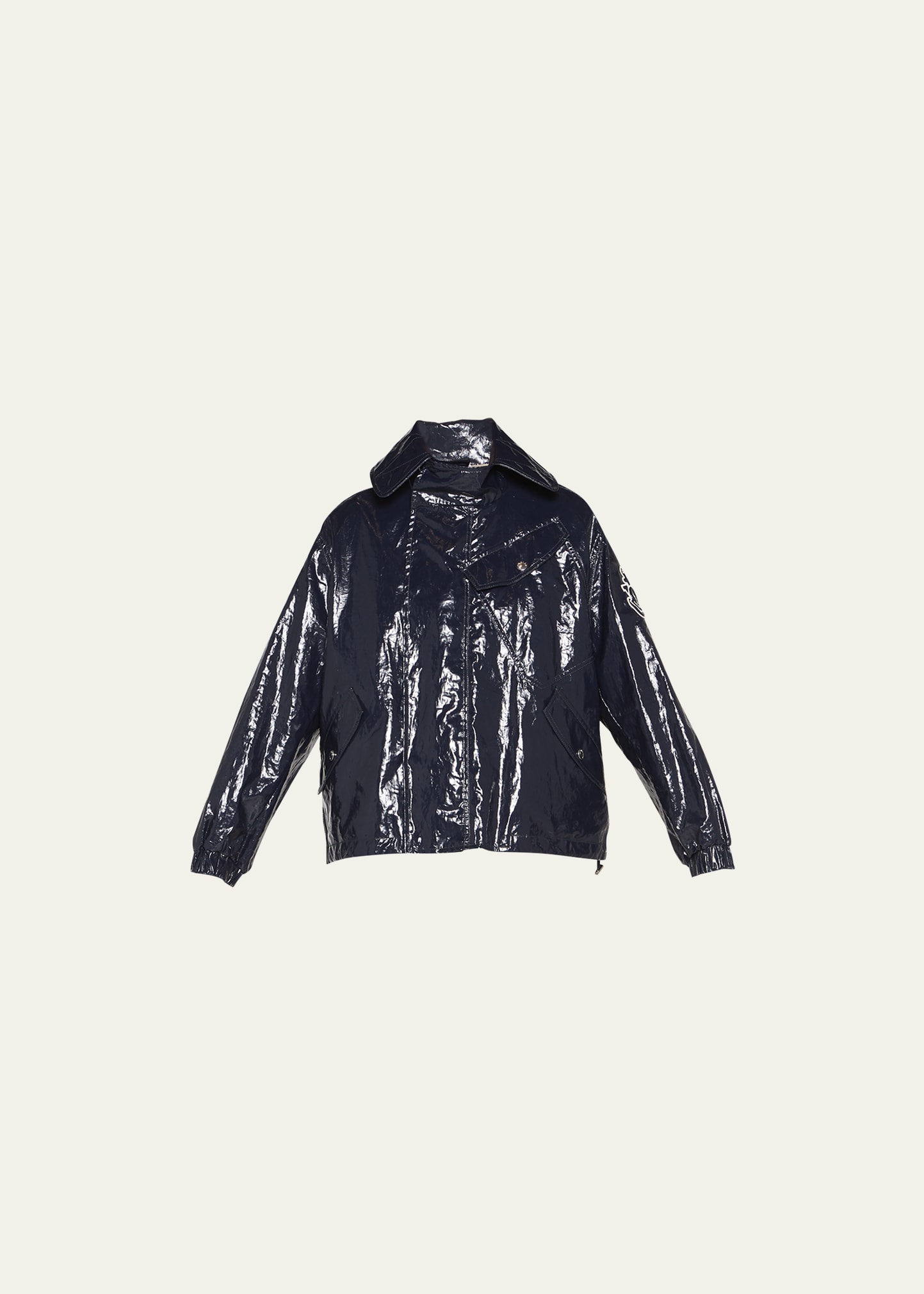 Shop Moncler Genius Lochnagar Shiny Short Jacket In Dark Blue