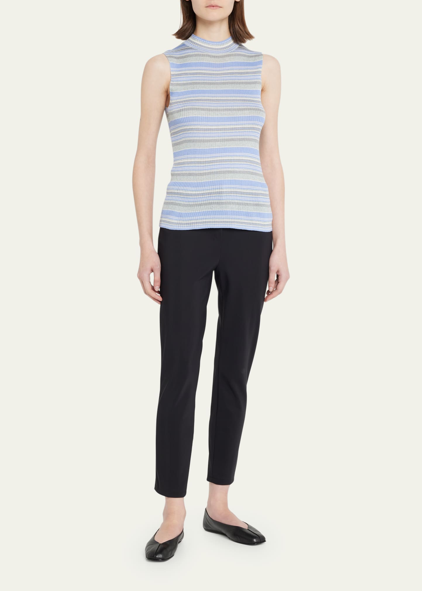 Theory Striped Silk Sleeveless Mock-neck Top In Regatta Multi