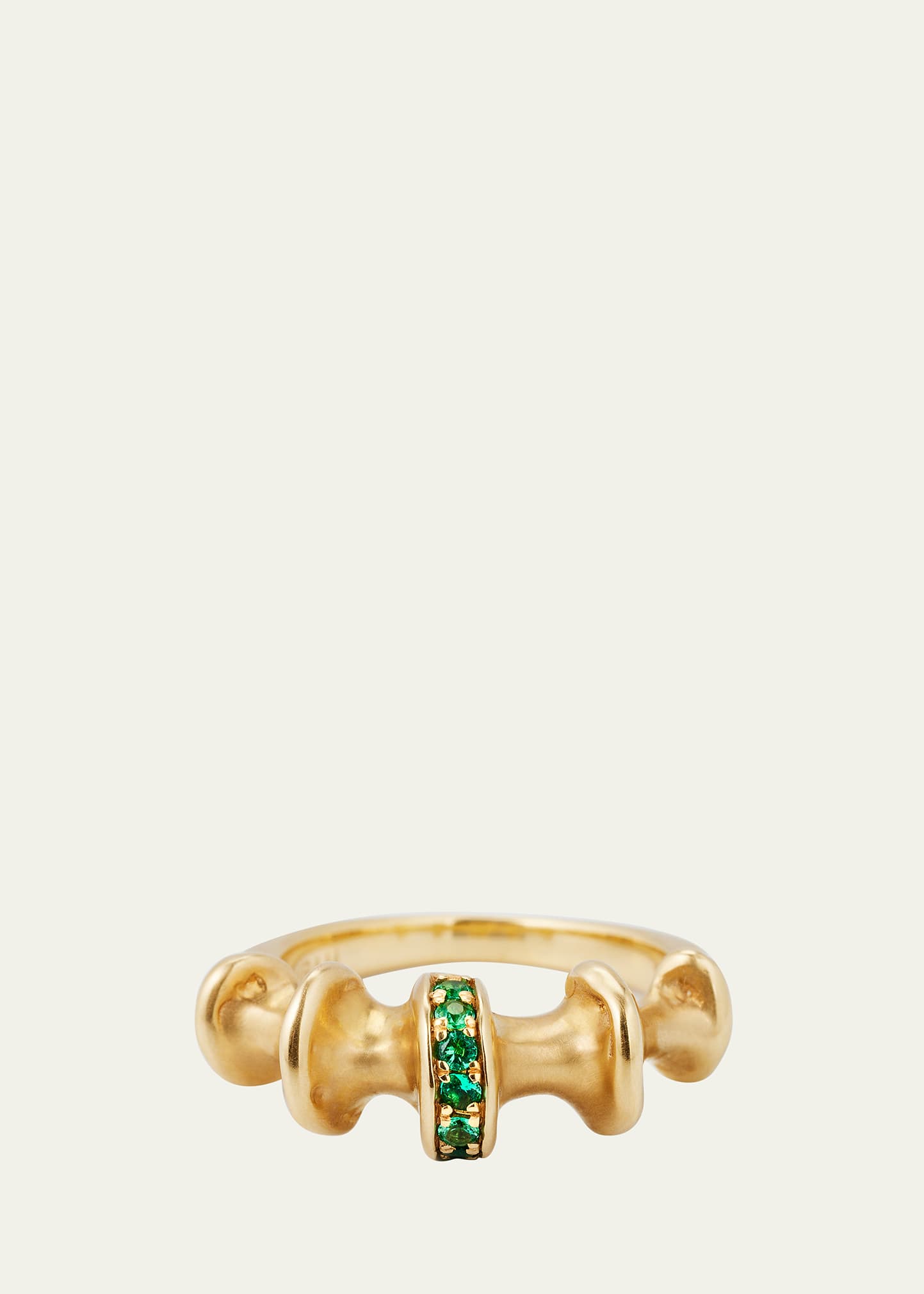 Yellow Gold Chrona Band Ring with Emeralds, Size 6.5