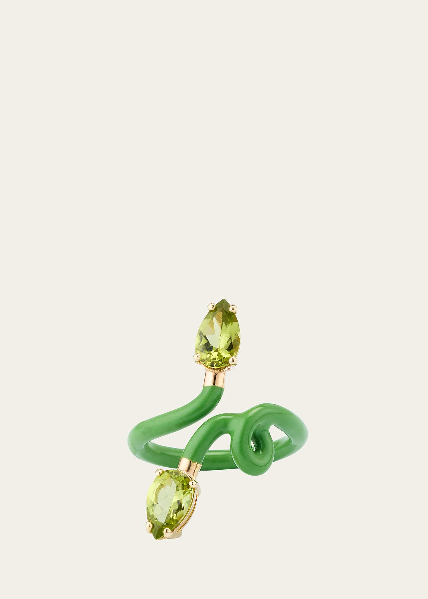 Shop Bea Bongiasca Double Vine Tendril Ring With Green Enamel And Drop-cut Peridot
