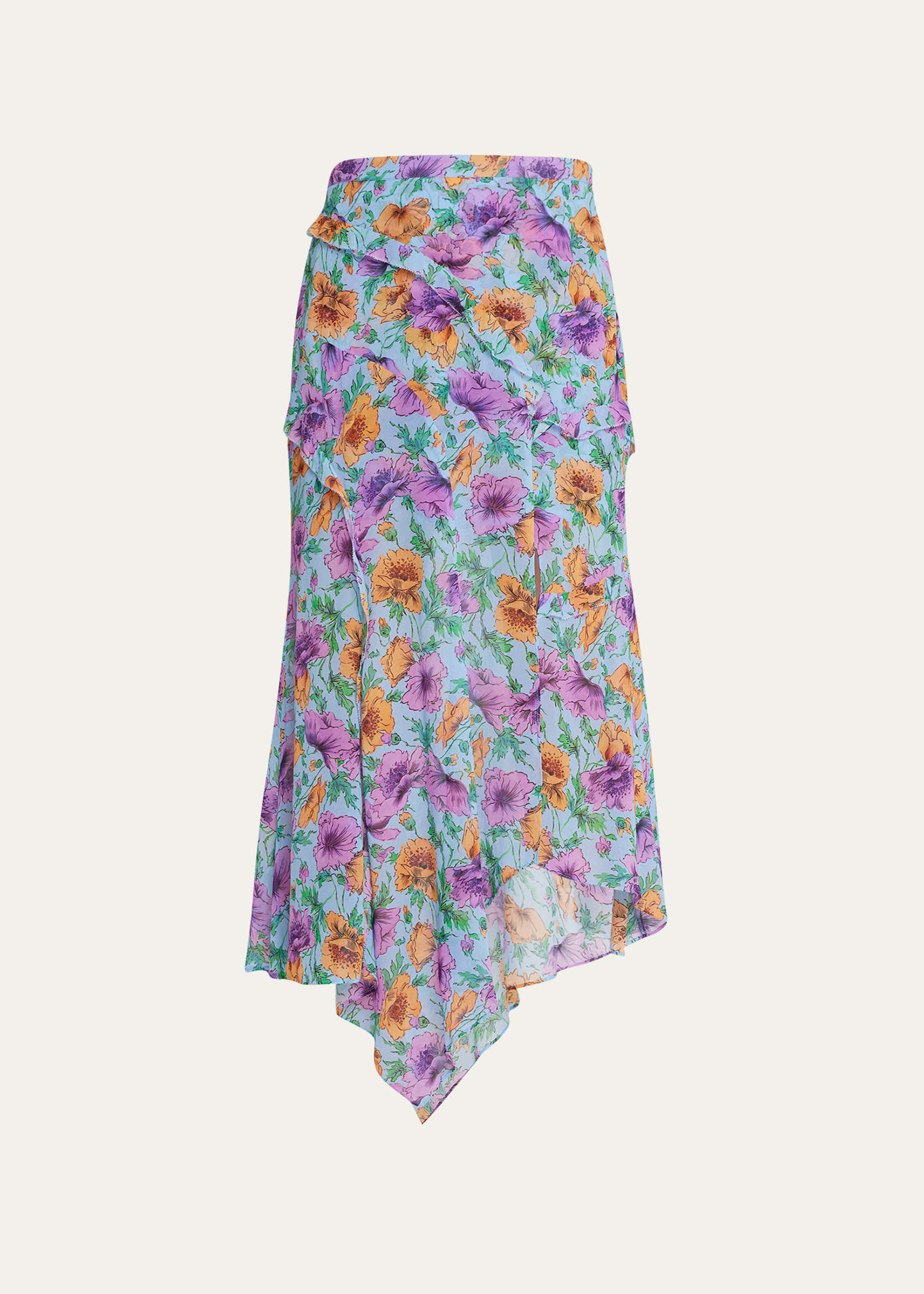 Veronica Beard Eleonora Floral Midi Skirt In Lake Blue Multi