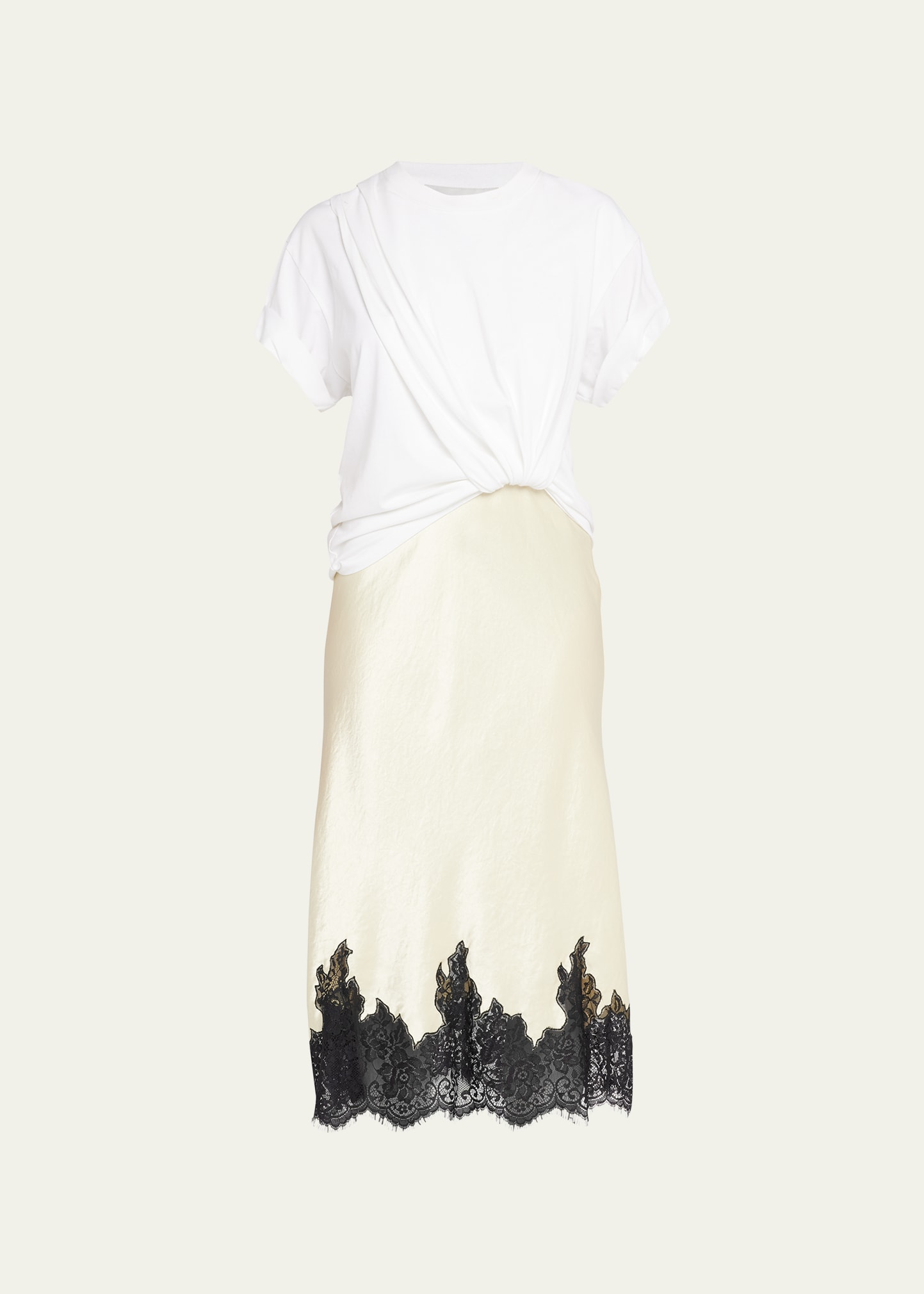 3.1 Phillip Lim Craped Combo Midi Slip Dress In White-butter Mult