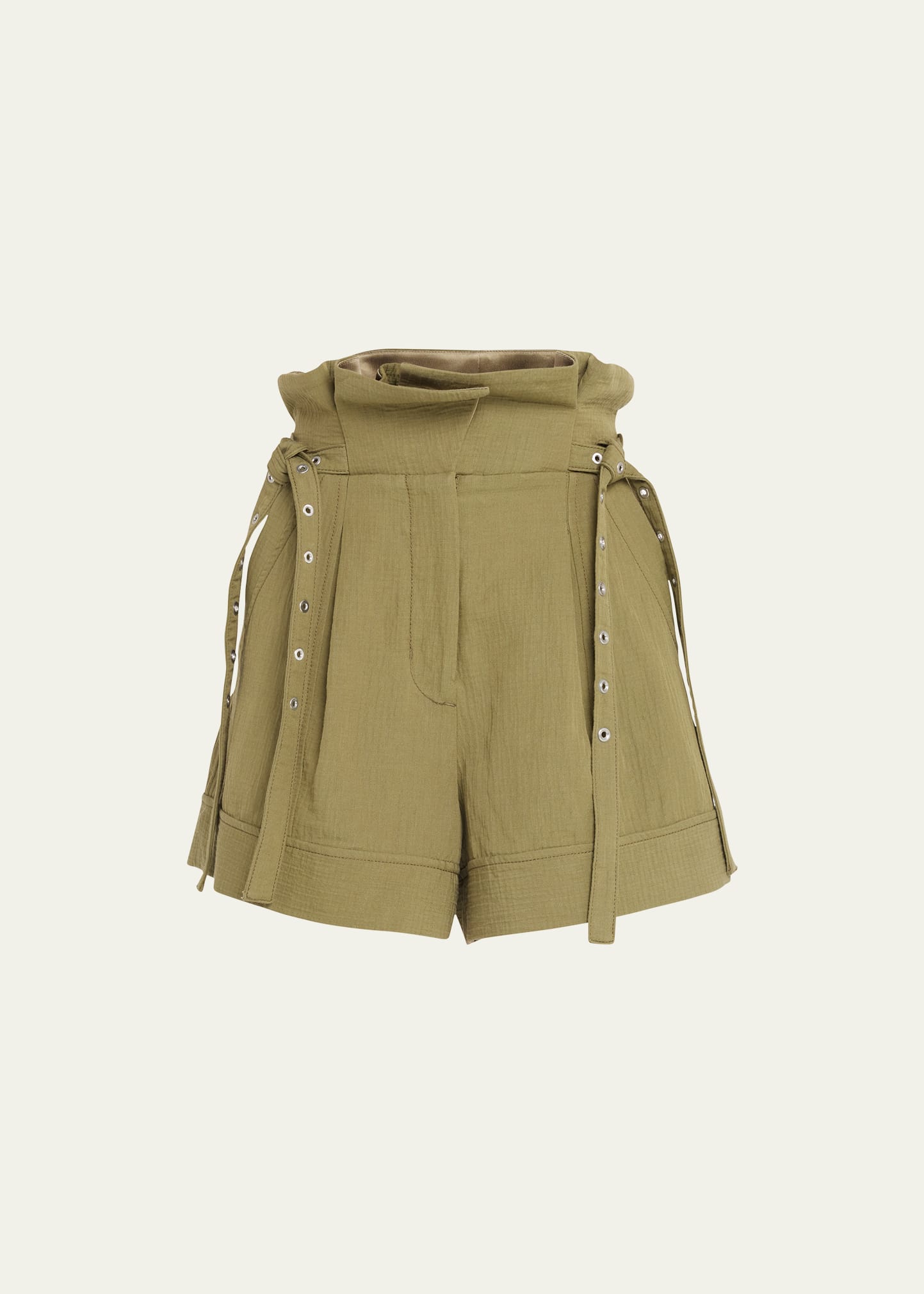 3.1 Phillip Lim Linen Paper Bag Shorts In Olive