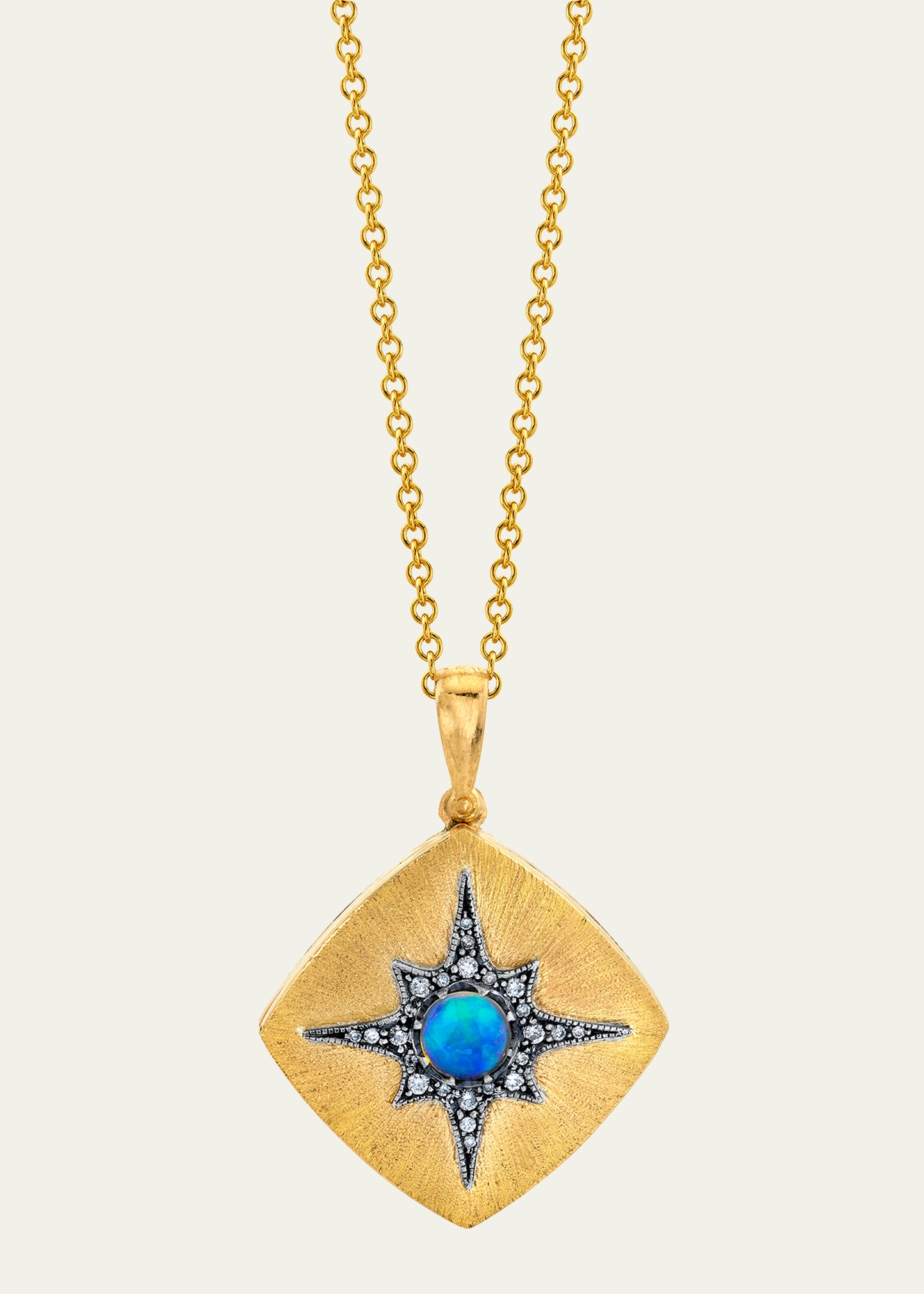 Arman Sarkisyan Square Locket With Opal And Diamond Starburst On 22k Gold Chain In Yg