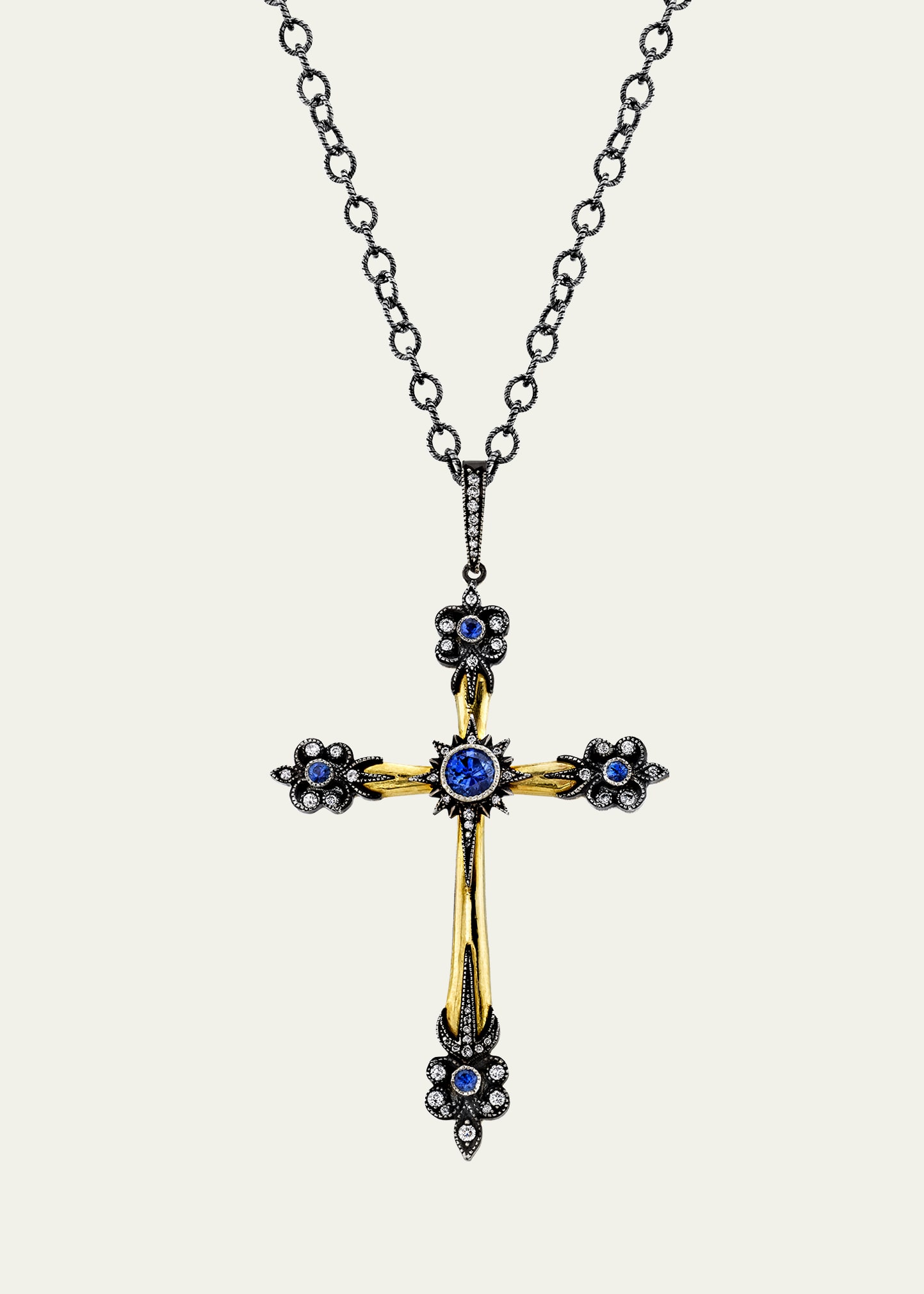 Arman Sarkisyan Sapphire And Diamond Cross Pendant On Oxidized Silver Chain In Multi