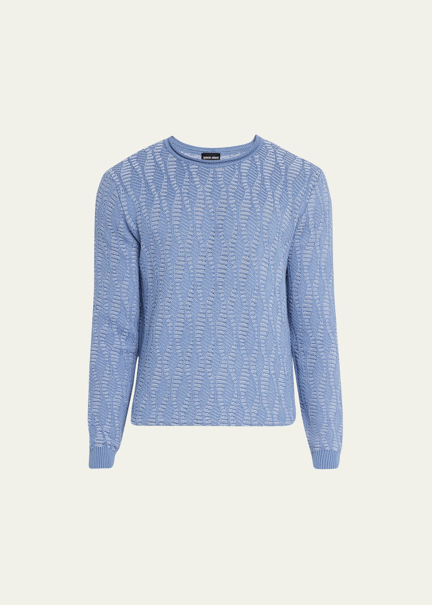 Giorgio Armani Men's Cotton Knit Crewneck Sweater In Blue | ModeSens